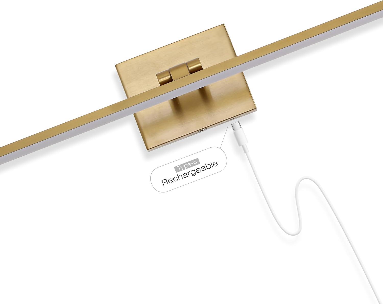 imageJONATHAN Y JYL7163E Santino 28quot Modern Minimalist Swivel Integrated Dimmable LED Rechargeable Picture Light with Touch Sensor for Bedroom Living Room Kitchen Office ChromeBrass Gold