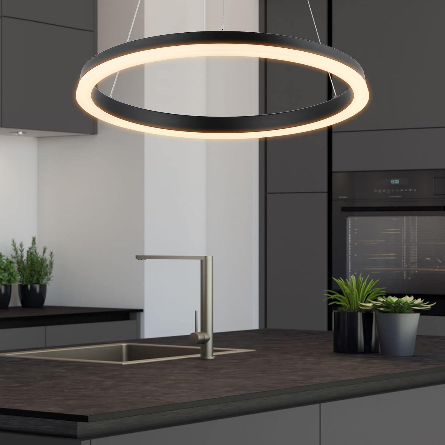 imageJONATHAN Y JYL7200B Baxter 235quot 1Light Modern Contemporary Aluminum Integrated LED Hoop Pendant Coastal Industrial Minimalist Bedroom Living Room BlackBlack