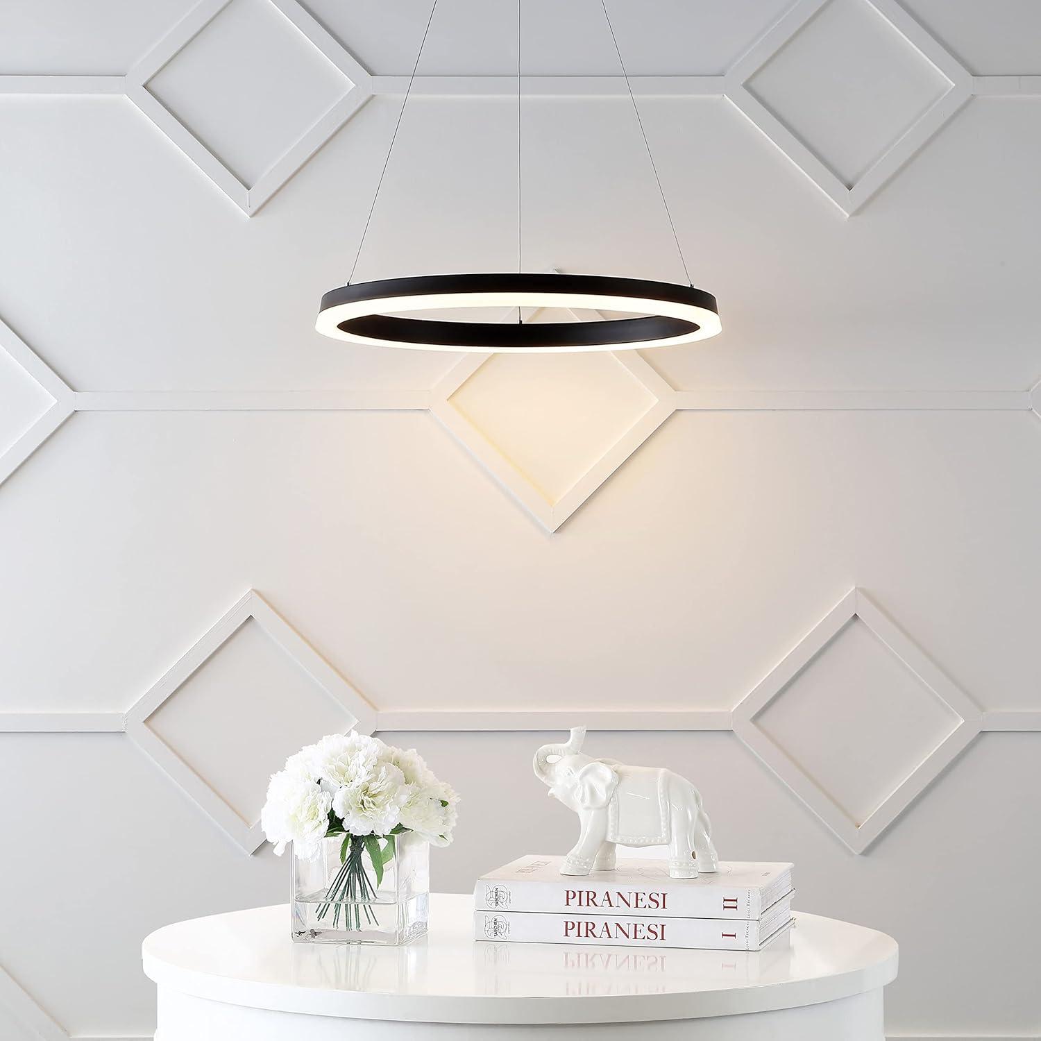 imageJONATHAN Y JYL7200B Baxter 235quot 1Light Modern Contemporary Aluminum Integrated LED Hoop Pendant Coastal Industrial Minimalist Bedroom Living Room BlackBlack