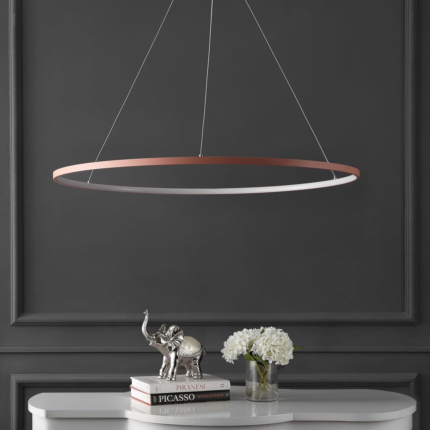 imageJONATHAN Y JYL7203A Brice 2375 Round Integrated LED Metal Pendant Chandelier Modern Contemporary Transitional Dining Room Living Room Kitchen Foyer Bedroom Hallway Matte BlackMatte Pink
