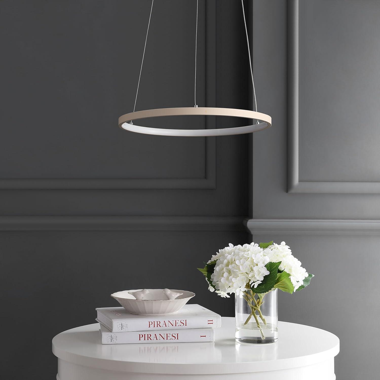 imageJONATHAN Y JYL7203A Brice 2375 Round Integrated LED Metal Pendant Chandelier Modern Contemporary Transitional Dining Room Living Room Kitchen Foyer Bedroom Hallway Matte BlackBeige