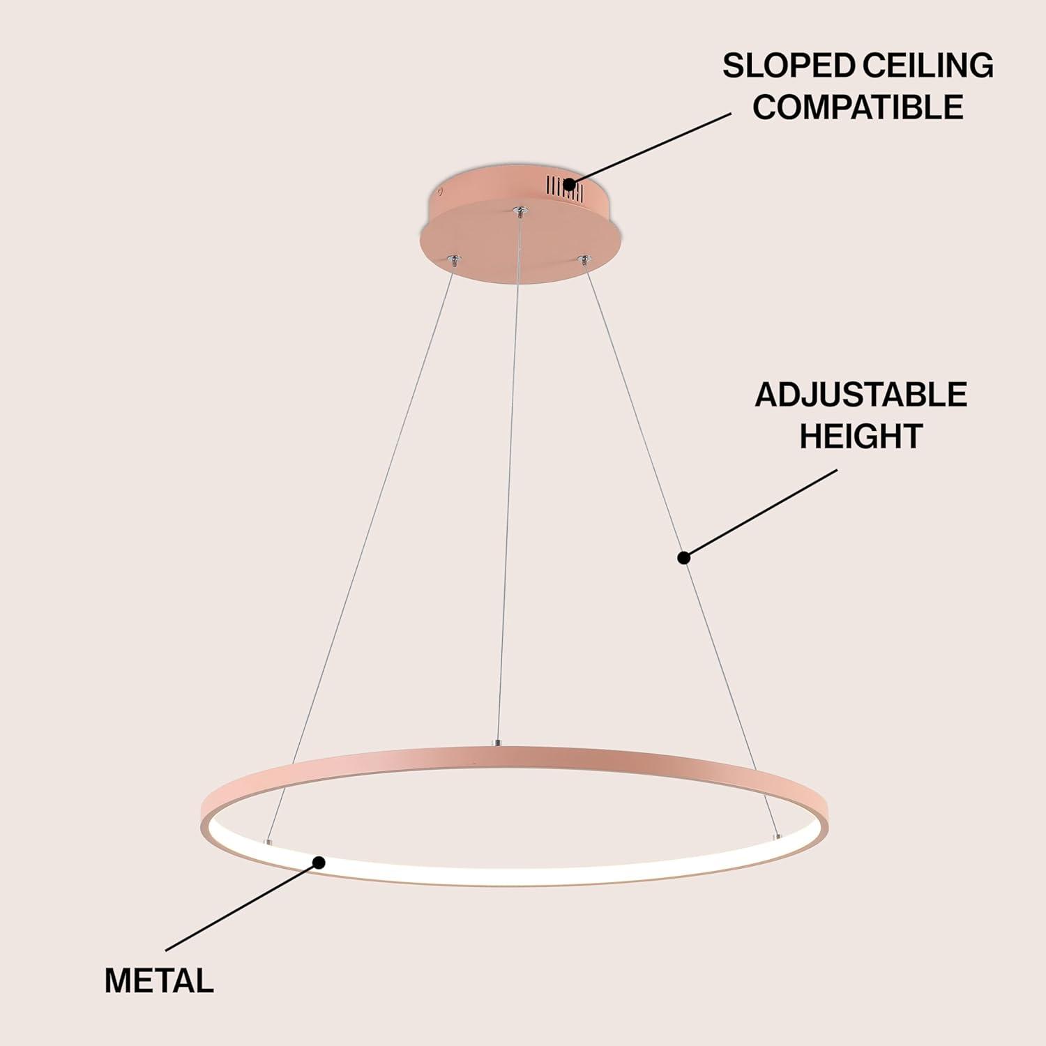 imageJONATHAN Y JYL7203A Brice 2375 Round Integrated LED Metal Pendant Chandelier Modern Contemporary Transitional Dining Room Living Room Kitchen Foyer Bedroom Hallway Matte BlackMatte Pink