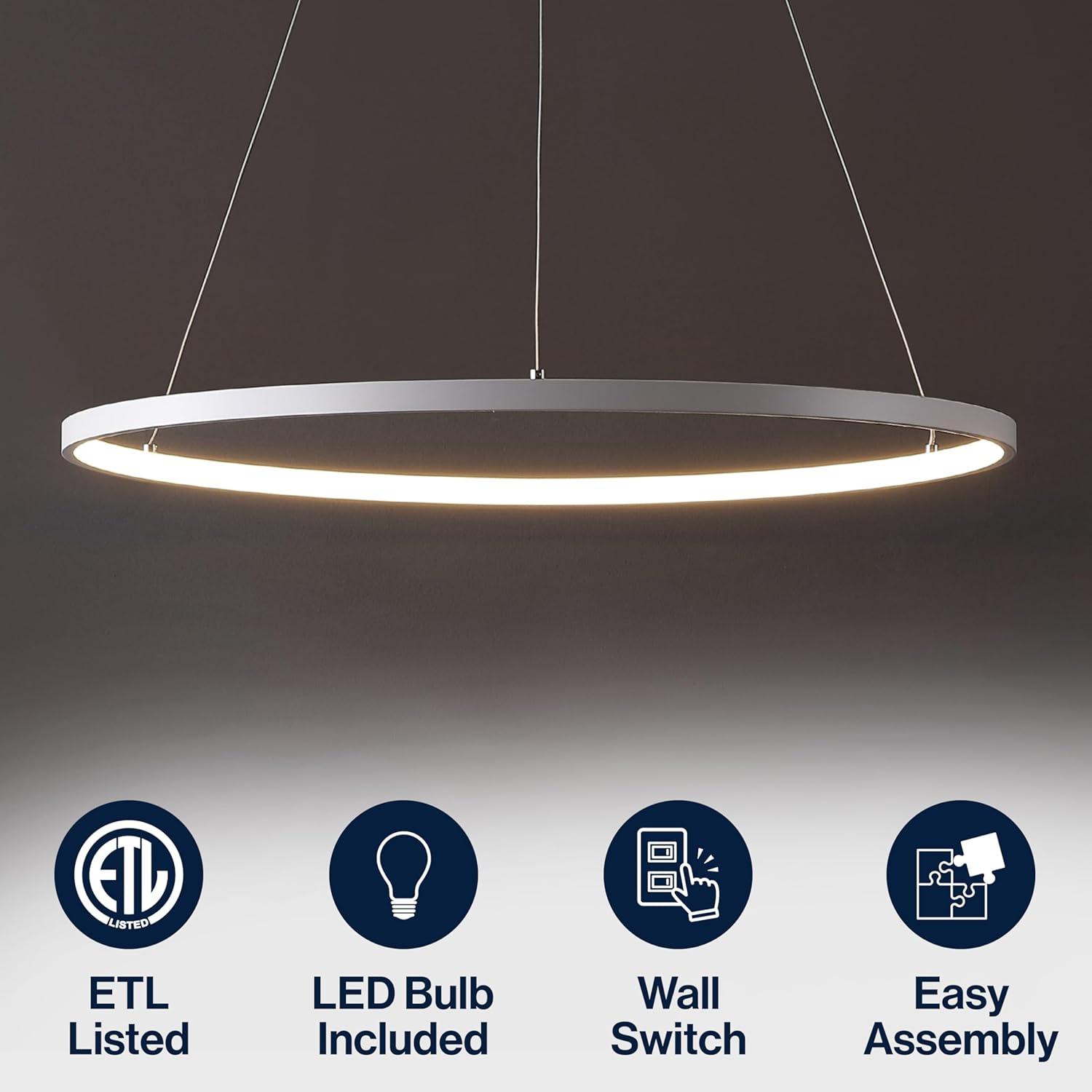 imageJONATHAN Y JYL7203A Brice 2375 Round Integrated LED Metal Pendant Chandelier Modern Contemporary Transitional Dining Room Living Room Kitchen Foyer Bedroom Hallway Matte BlackMatte White