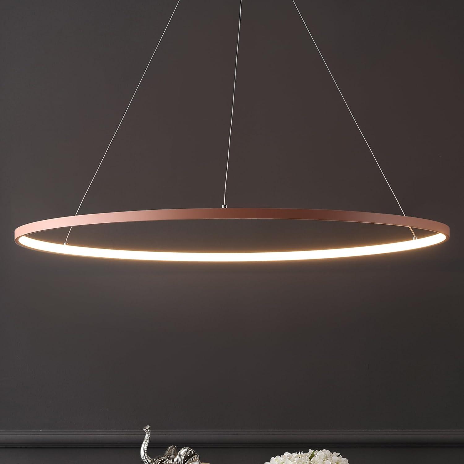 imageJONATHAN Y JYL7203A Brice 2375 Round Integrated LED Metal Pendant Chandelier Modern Contemporary Transitional Dining Room Living Room Kitchen Foyer Bedroom Hallway Matte BlackMatte Pink