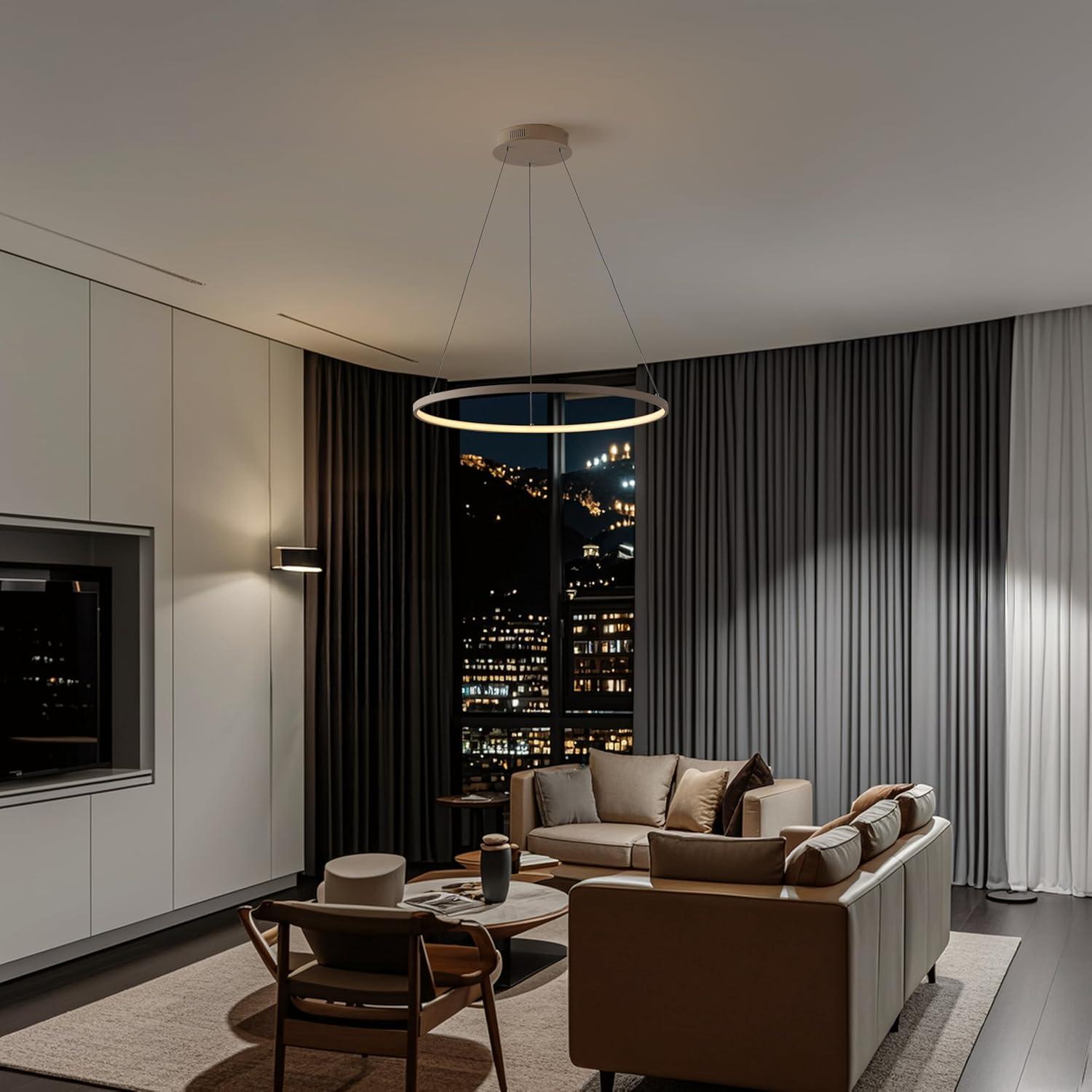 imageJONATHAN Y JYL7203A Brice 2375 Round Integrated LED Metal Pendant Chandelier Modern Contemporary Transitional Dining Room Living Room Kitchen Foyer Bedroom Hallway Matte BlackBeige