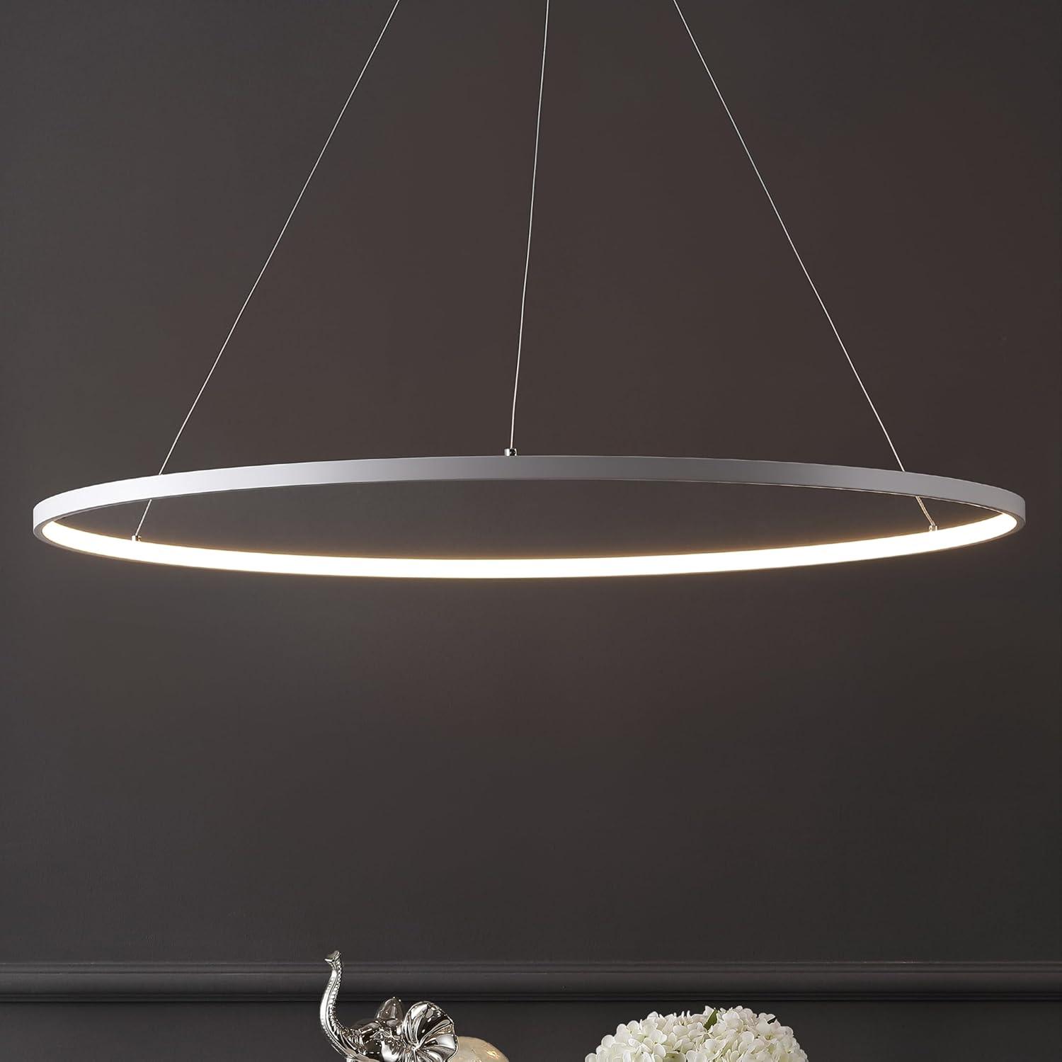 imageJONATHAN Y JYL7203A Brice 2375 Round Integrated LED Metal Pendant Chandelier Modern Contemporary Transitional Dining Room Living Room Kitchen Foyer Bedroom Hallway Matte BlackMatte White