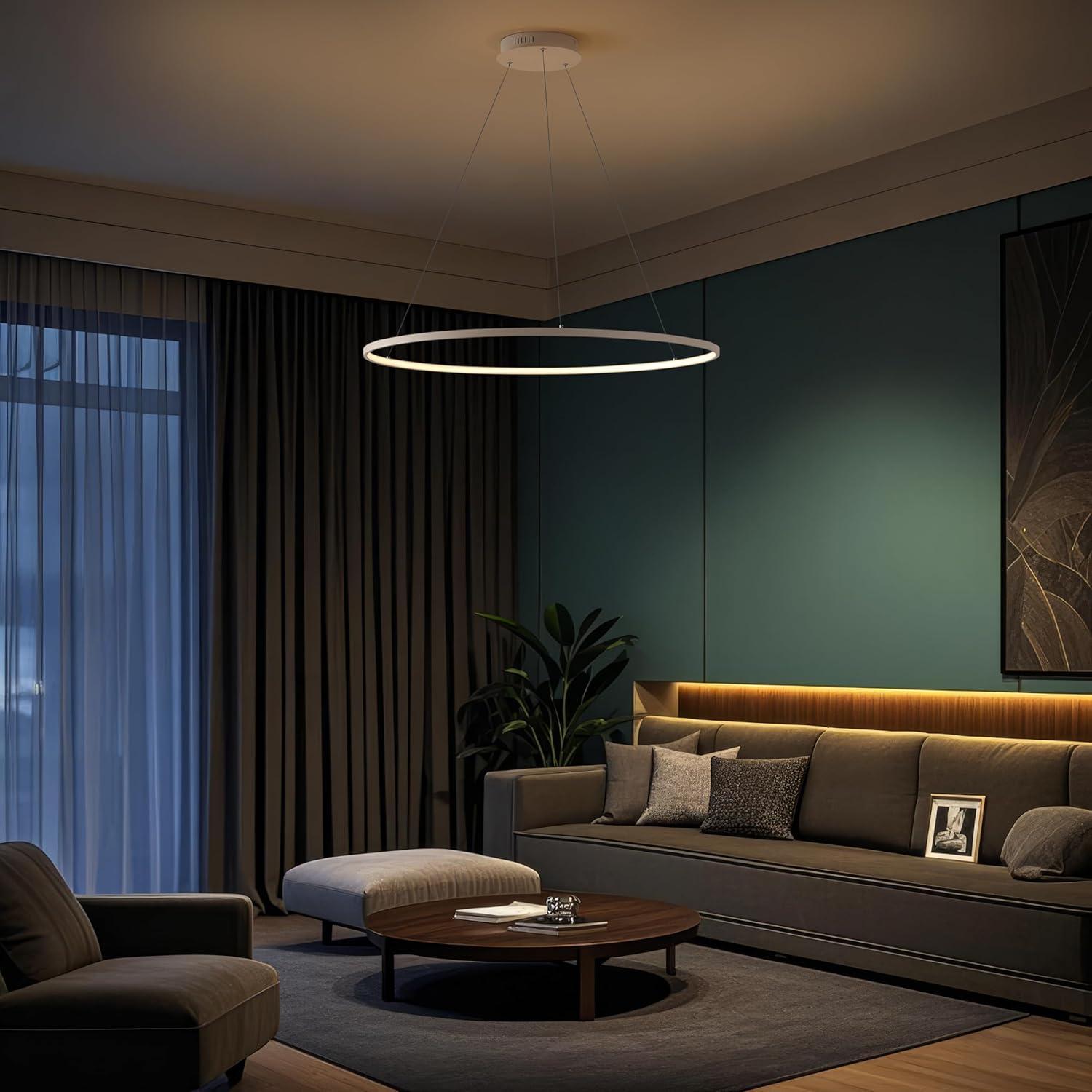 imageJONATHAN Y JYL7203A Brice 2375 Round Integrated LED Metal Pendant Chandelier Modern Contemporary Transitional Dining Room Living Room Kitchen Foyer Bedroom Hallway Matte BlackBeige