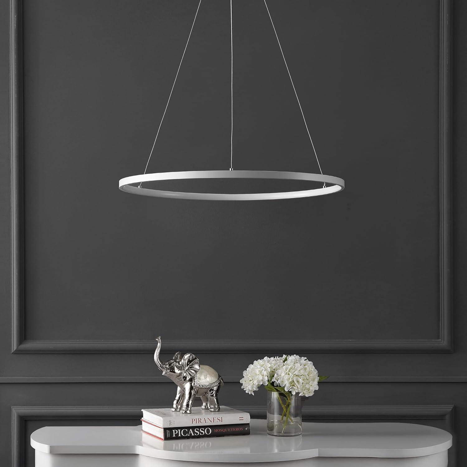 imageJONATHAN Y JYL7203A Brice 2375 Round Integrated LED Metal Pendant Chandelier Modern Contemporary Transitional Dining Room Living Room Kitchen Foyer Bedroom Hallway Matte BlackMatte White