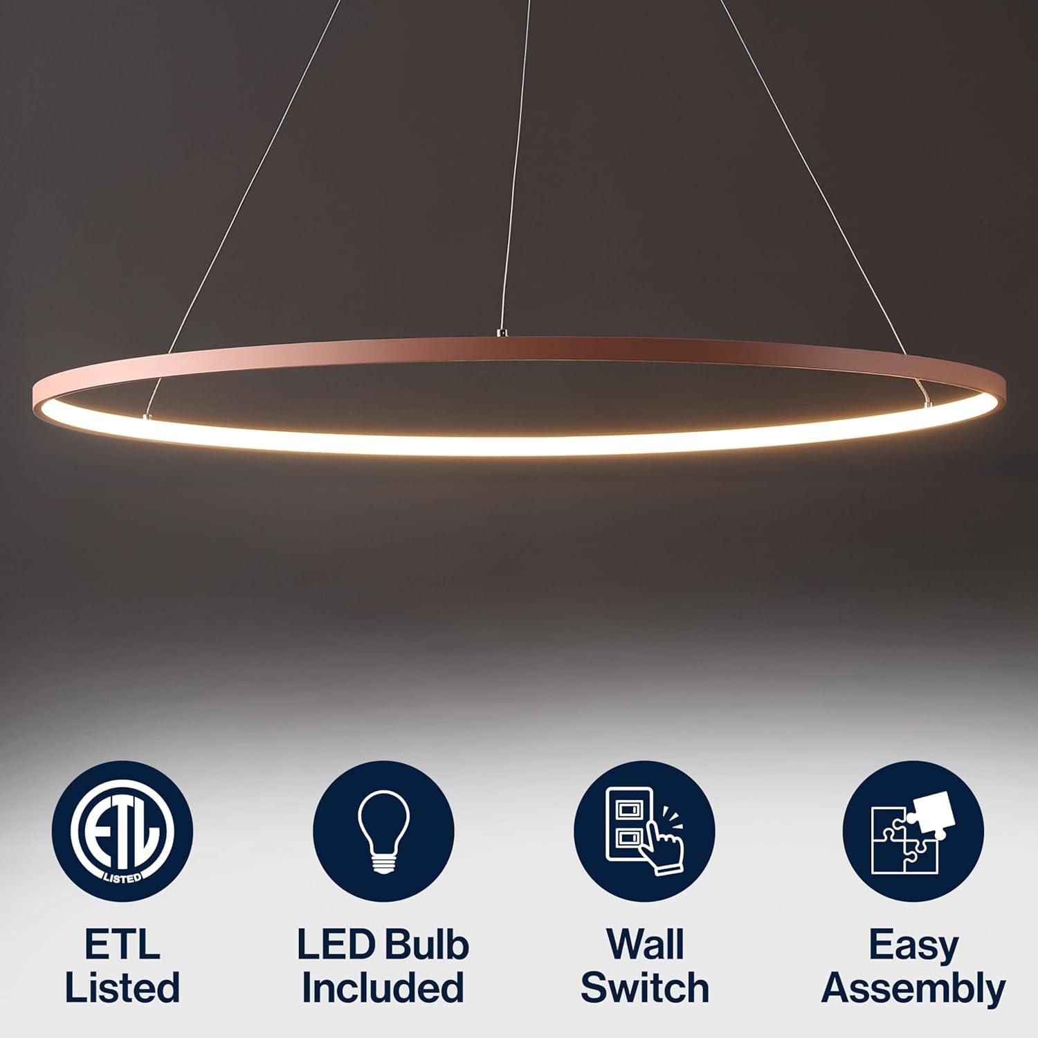 imageJONATHAN Y JYL7203A Brice 2375 Round Integrated LED Metal Pendant Chandelier Modern Contemporary Transitional Dining Room Living Room Kitchen Foyer Bedroom Hallway Matte BlackMatte Pink