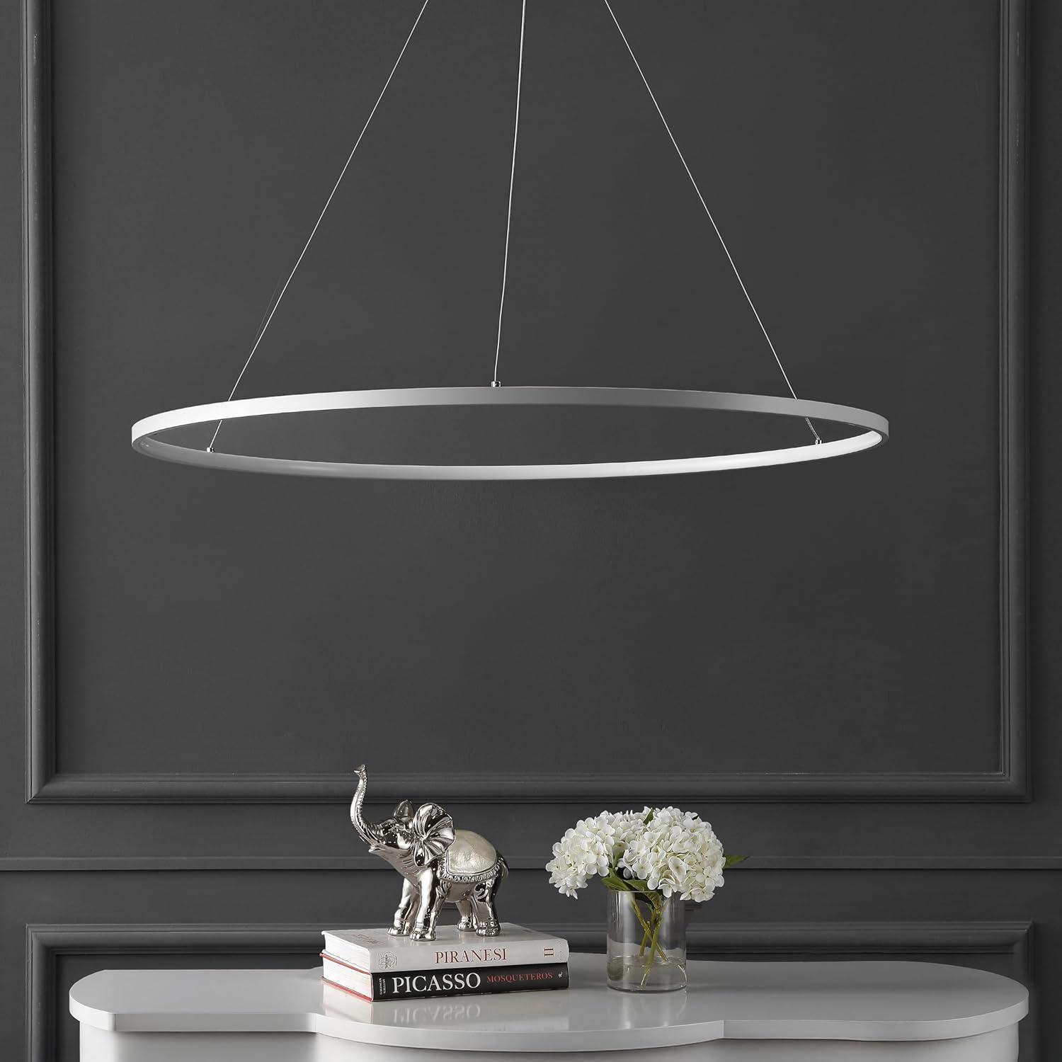 imageJONATHAN Y JYL7203A Brice 2375 Round Integrated LED Metal Pendant Chandelier Modern Contemporary Transitional Dining Room Living Room Kitchen Foyer Bedroom Hallway Matte BlackMatte White