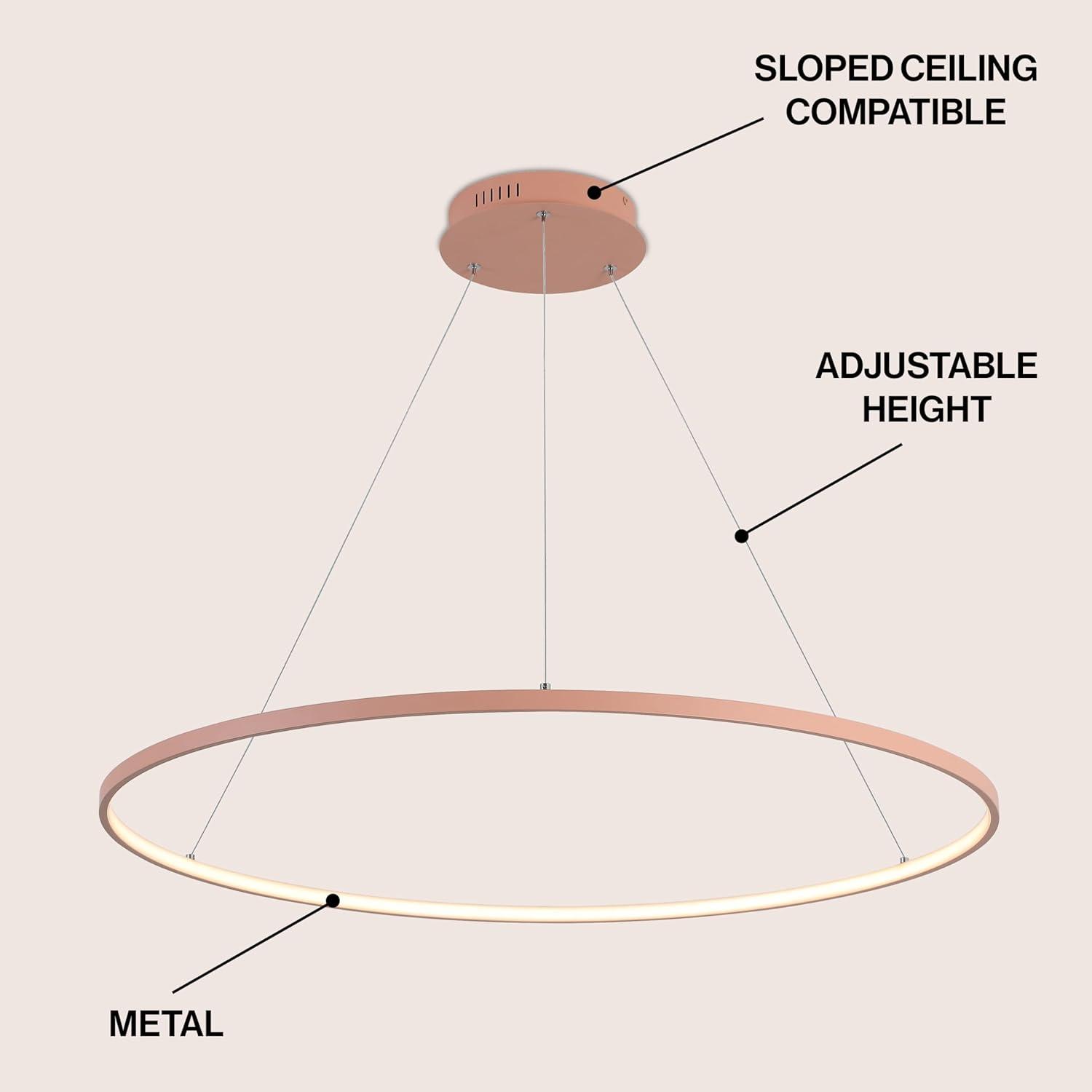 imageJONATHAN Y JYL7203A Brice 2375 Round Integrated LED Metal Pendant Chandelier Modern Contemporary Transitional Dining Room Living Room Kitchen Foyer Bedroom Hallway Matte BlackMatte Pink