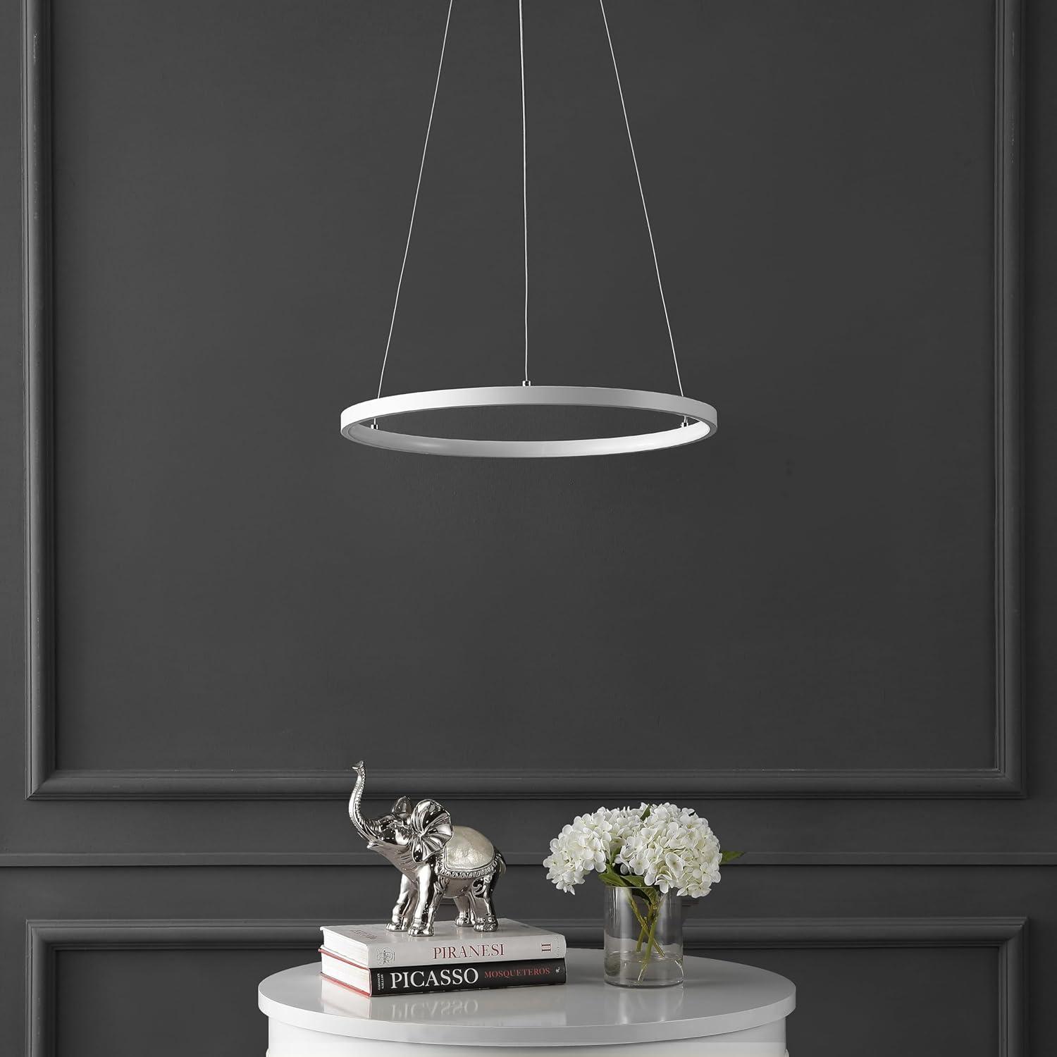 imageJONATHAN Y JYL7203A Brice 2375 Round Integrated LED Metal Pendant Chandelier Modern Contemporary Transitional Dining Room Living Room Kitchen Foyer Bedroom Hallway Matte BlackMatte White
