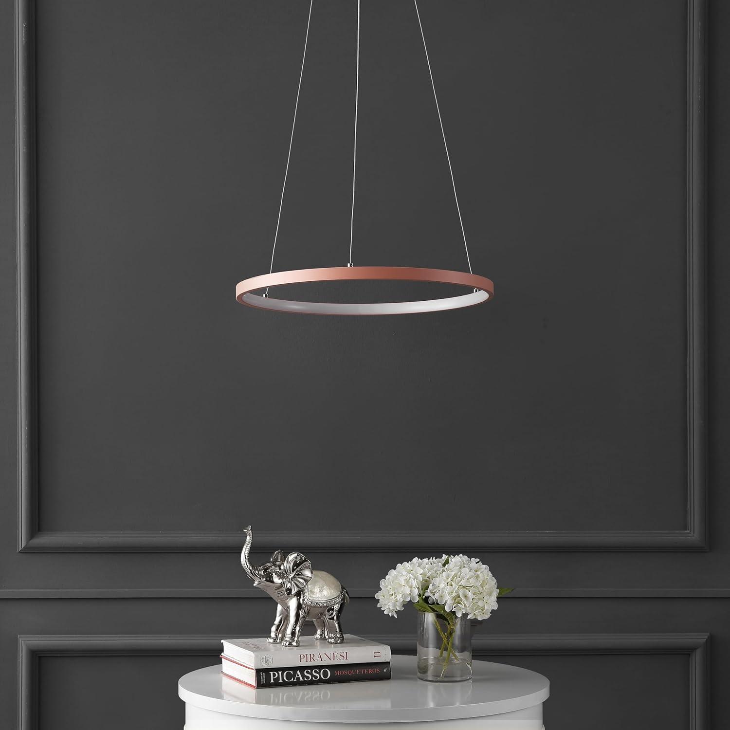 imageJONATHAN Y JYL7203A Brice 2375 Round Integrated LED Metal Pendant Chandelier Modern Contemporary Transitional Dining Room Living Room Kitchen Foyer Bedroom Hallway Matte BlackMatte Pink