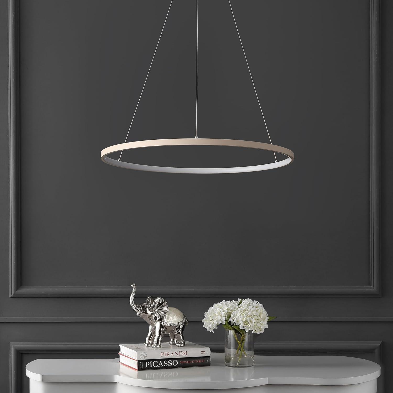 imageJONATHAN Y JYL7203A Brice 2375 Round Integrated LED Metal Pendant Chandelier Modern Contemporary Transitional Dining Room Living Room Kitchen Foyer Bedroom Hallway Matte BlackBeige