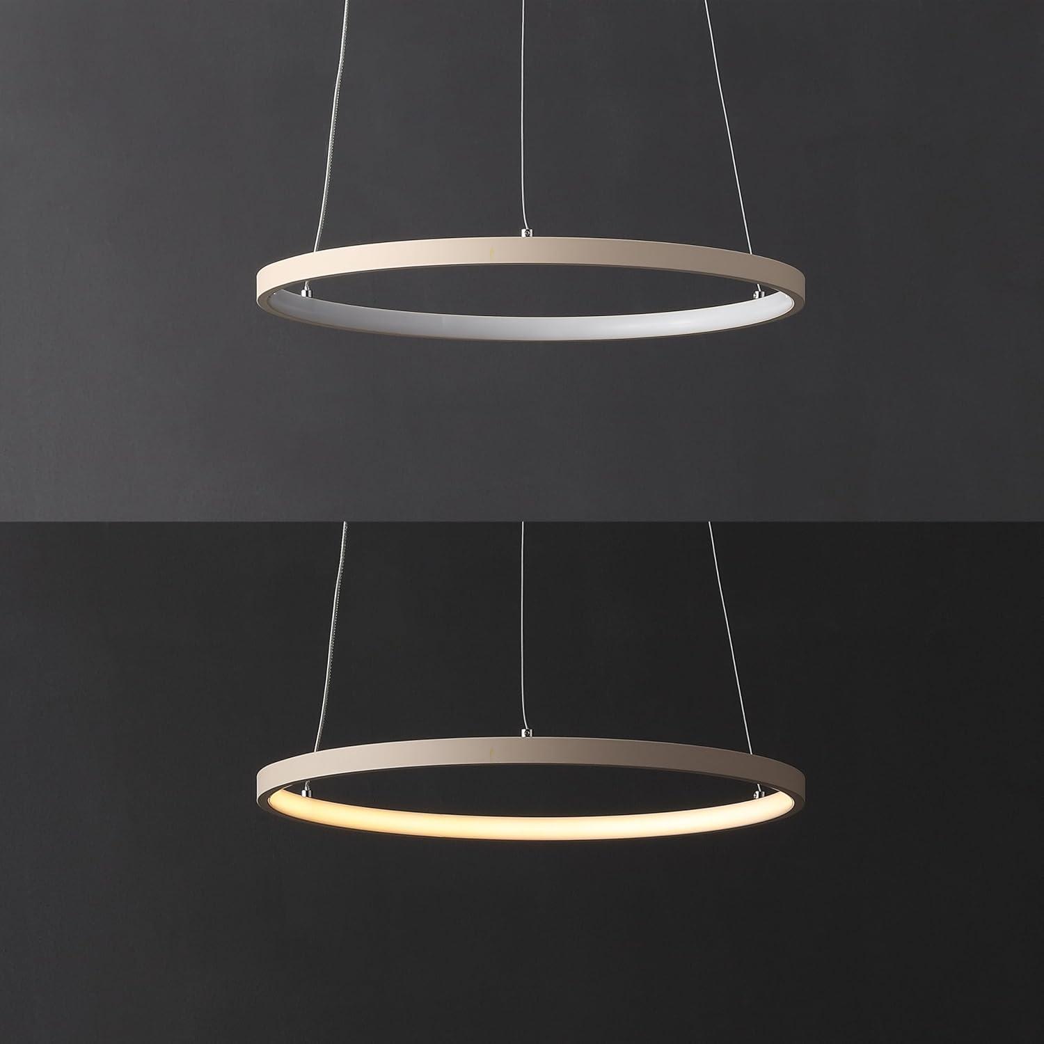 imageJONATHAN Y JYL7203A Brice 2375 Round Integrated LED Metal Pendant Chandelier Modern Contemporary Transitional Dining Room Living Room Kitchen Foyer Bedroom Hallway Matte BlackBeige