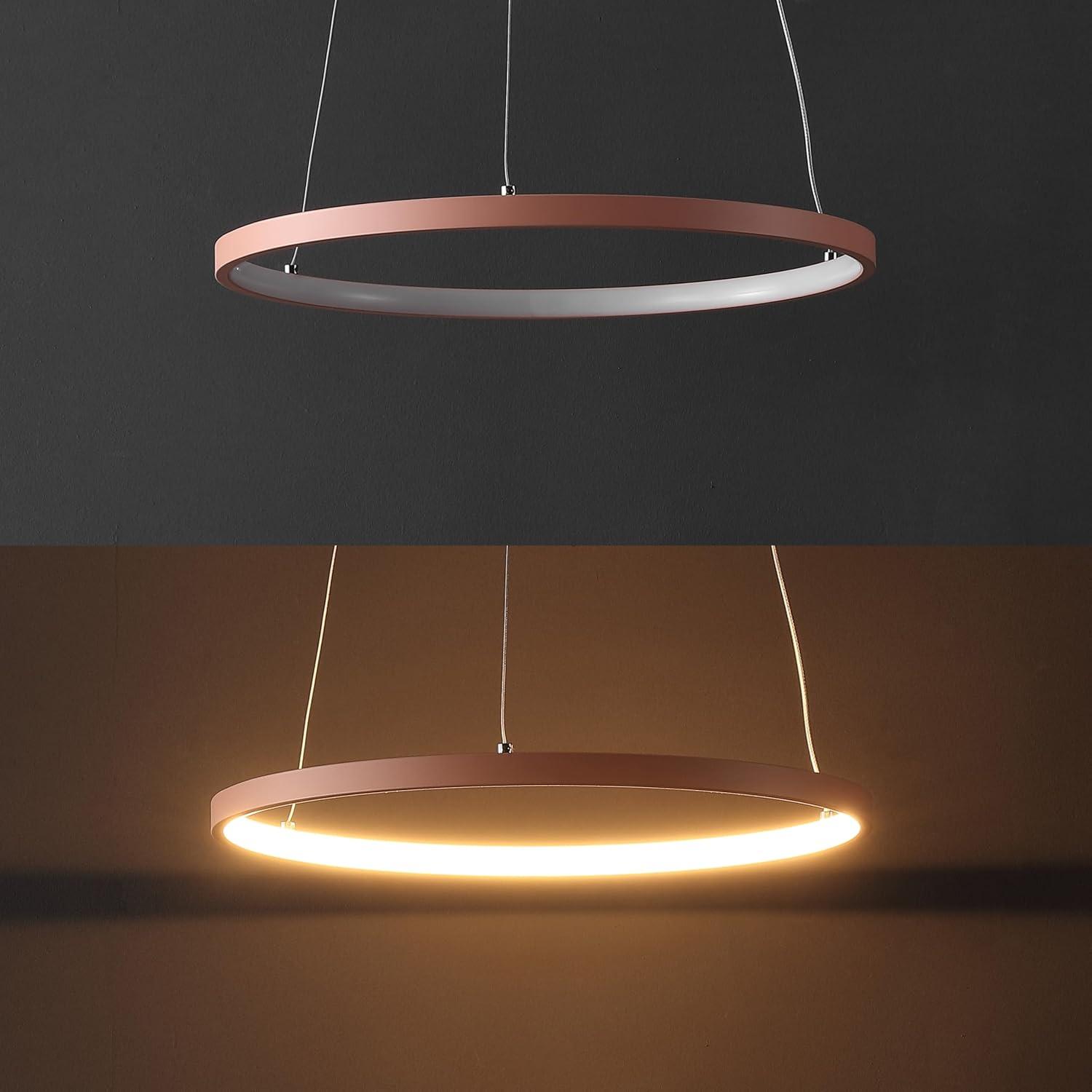 imageJONATHAN Y JYL7203A Brice 2375 Round Integrated LED Metal Pendant Chandelier Modern Contemporary Transitional Dining Room Living Room Kitchen Foyer Bedroom Hallway Matte BlackMatte Pink