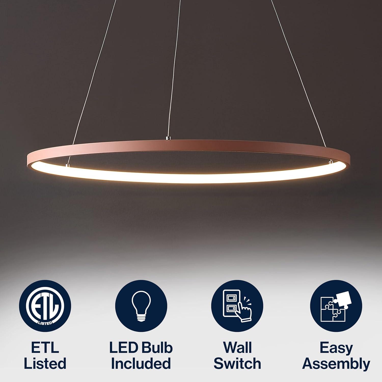 imageJONATHAN Y JYL7203A Brice 2375 Round Integrated LED Metal Pendant Chandelier Modern Contemporary Transitional Dining Room Living Room Kitchen Foyer Bedroom Hallway Matte BlackMatte Pink