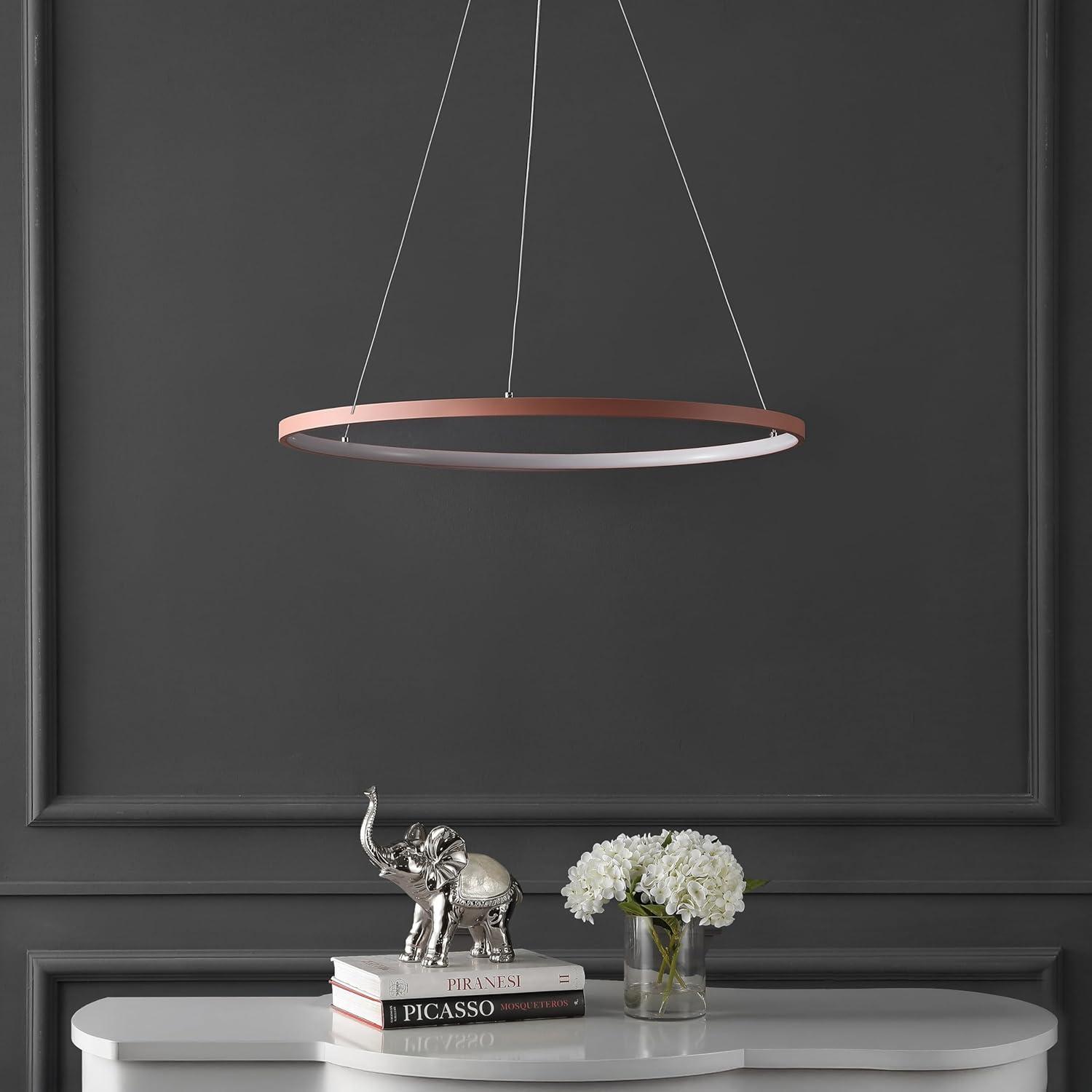 imageJONATHAN Y JYL7203A Brice 2375 Round Integrated LED Metal Pendant Chandelier Modern Contemporary Transitional Dining Room Living Room Kitchen Foyer Bedroom Hallway Matte BlackMatte Pink