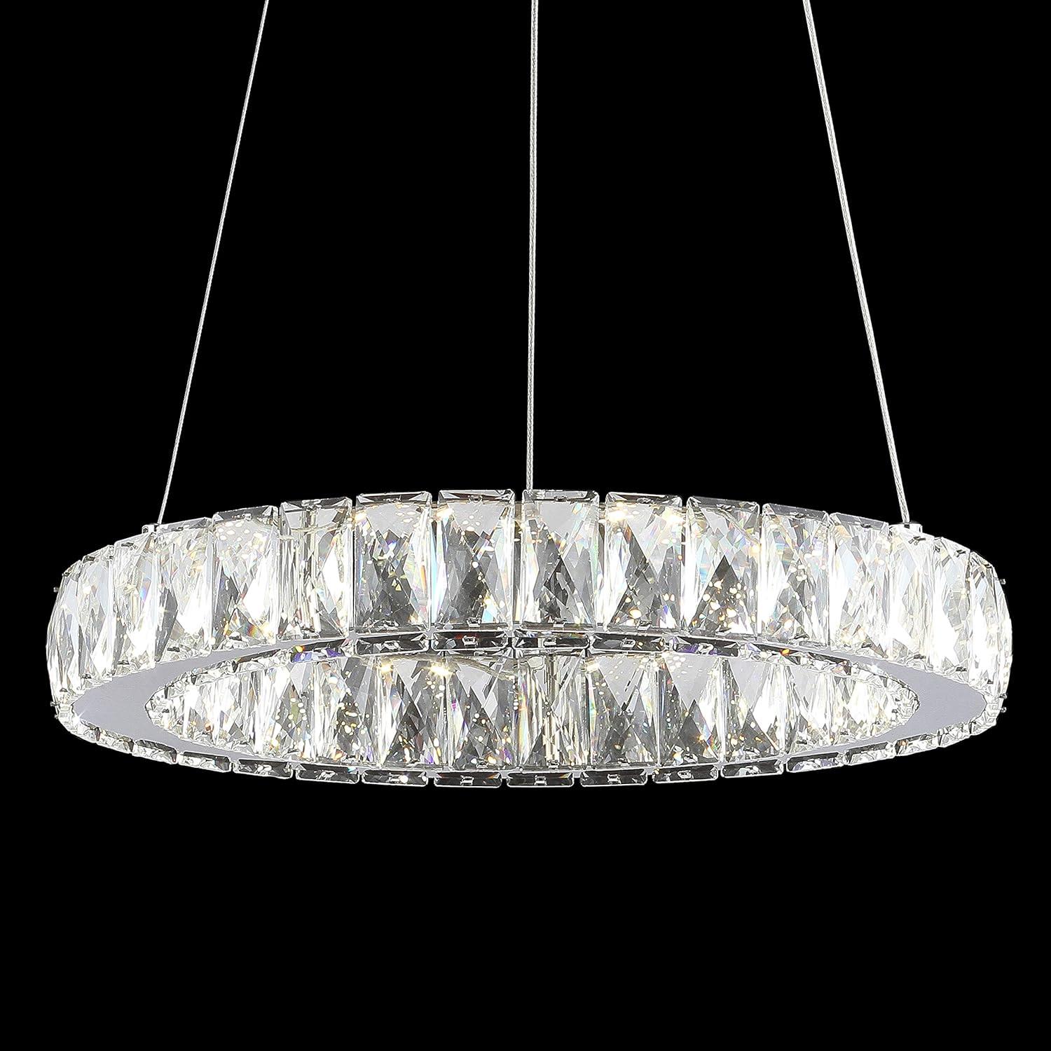 imageJONATHAN Y JYL7218A Reese 157quot Adjustable Integrated LED MetalCrystal Chandelier Contemporary Glam 4000K 24W Builtin Light for Kitchen Hallway Bathroom Commercial Office Living Room ChromeClear