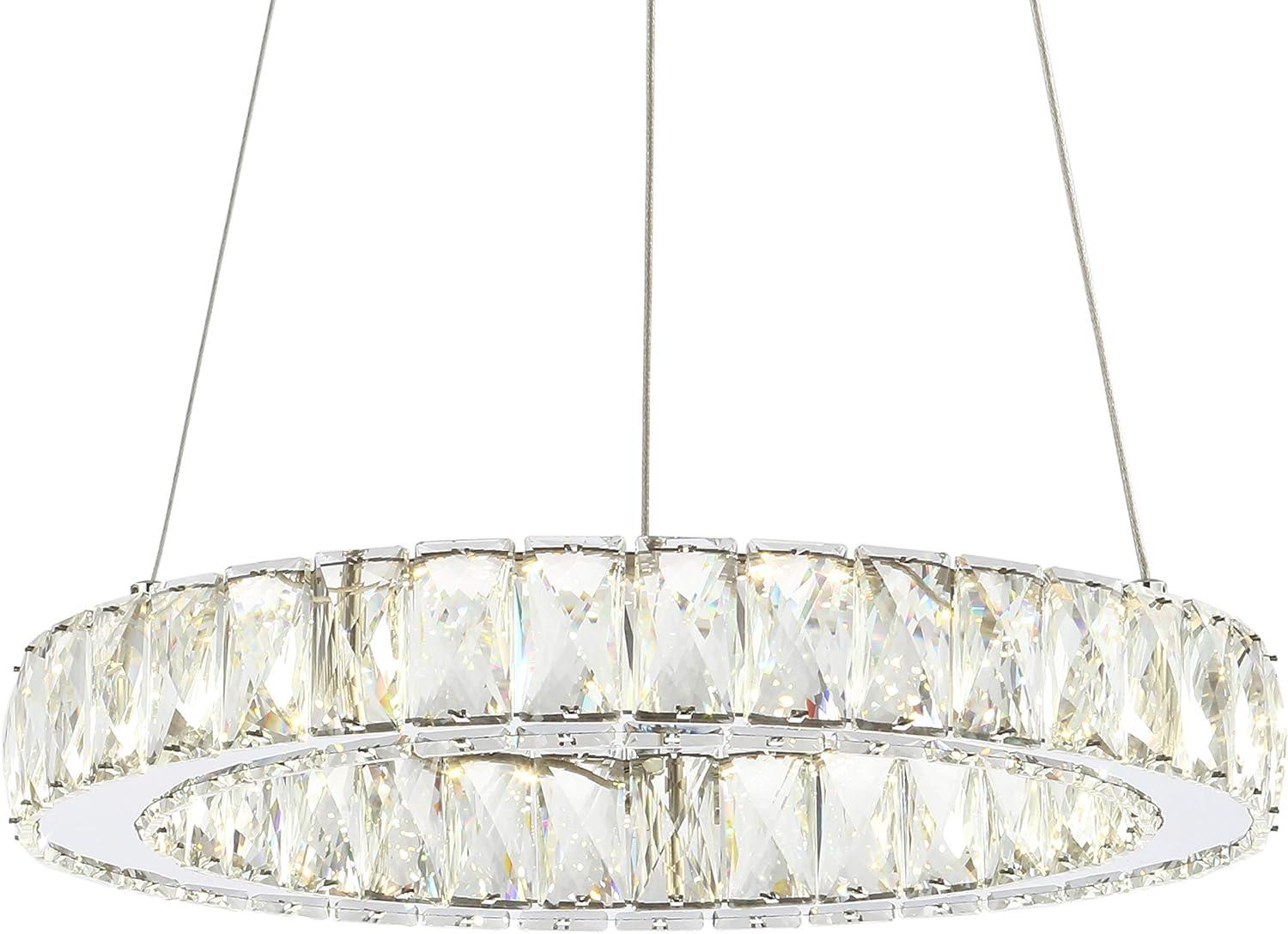 imageJONATHAN Y JYL7218A Reese 157quot Adjustable Integrated LED MetalCrystal Chandelier Contemporary Glam 4000K 24W Builtin Light for Kitchen Hallway Bathroom Commercial Office Living Room ChromeClear