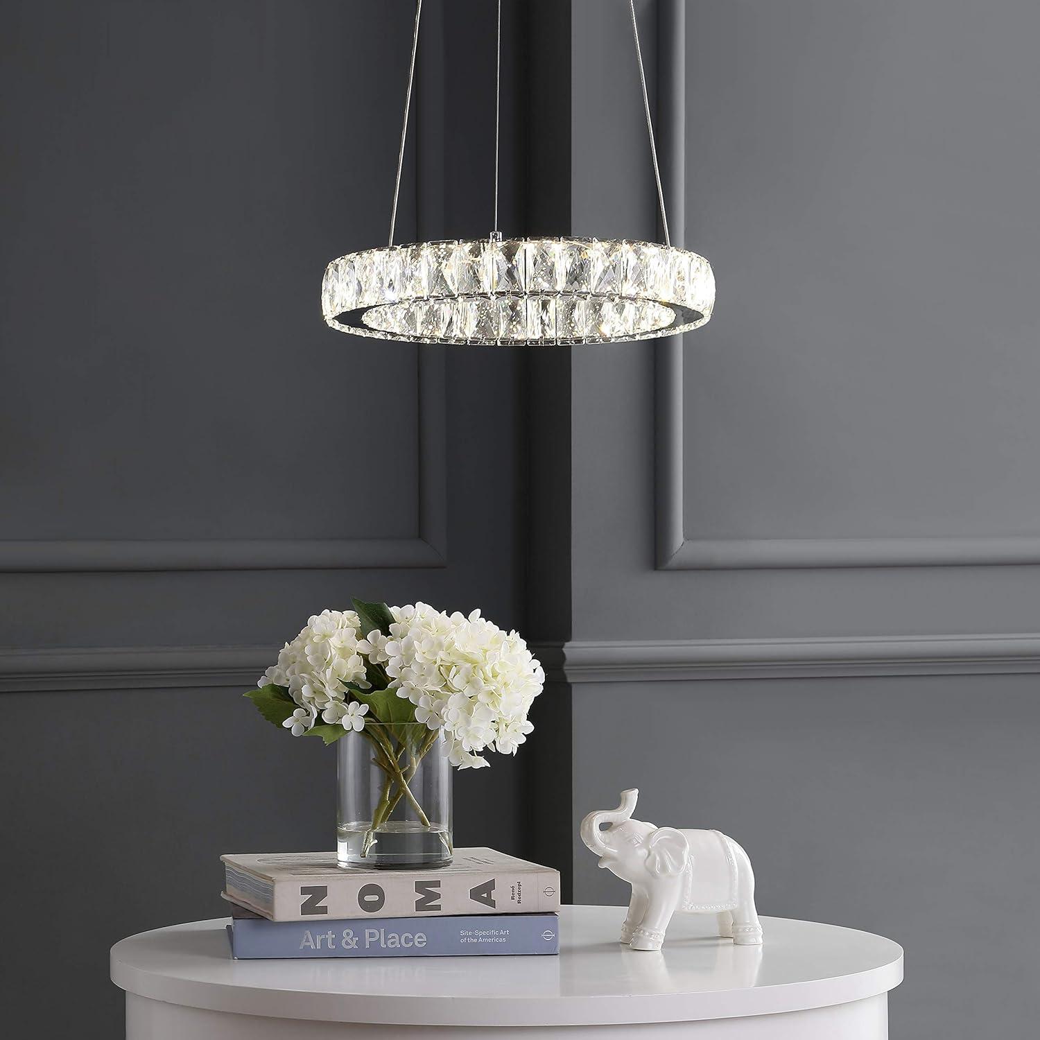 imageJONATHAN Y JYL7218A Reese 157quot Adjustable Integrated LED MetalCrystal Chandelier Contemporary Glam 4000K 24W Builtin Light for Kitchen Hallway Bathroom Commercial Office Living Room ChromeClear