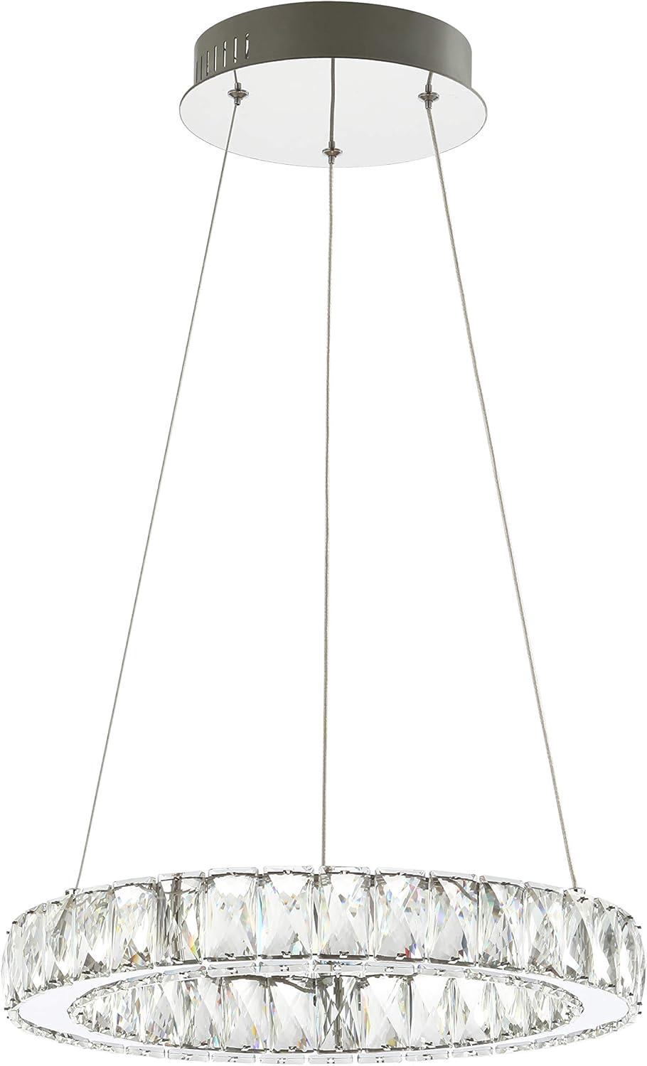 imageJONATHAN Y JYL7218A Reese 157quot Adjustable Integrated LED MetalCrystal Chandelier Contemporary Glam 4000K 24W Builtin Light for Kitchen Hallway Bathroom Commercial Office Living Room ChromeClear