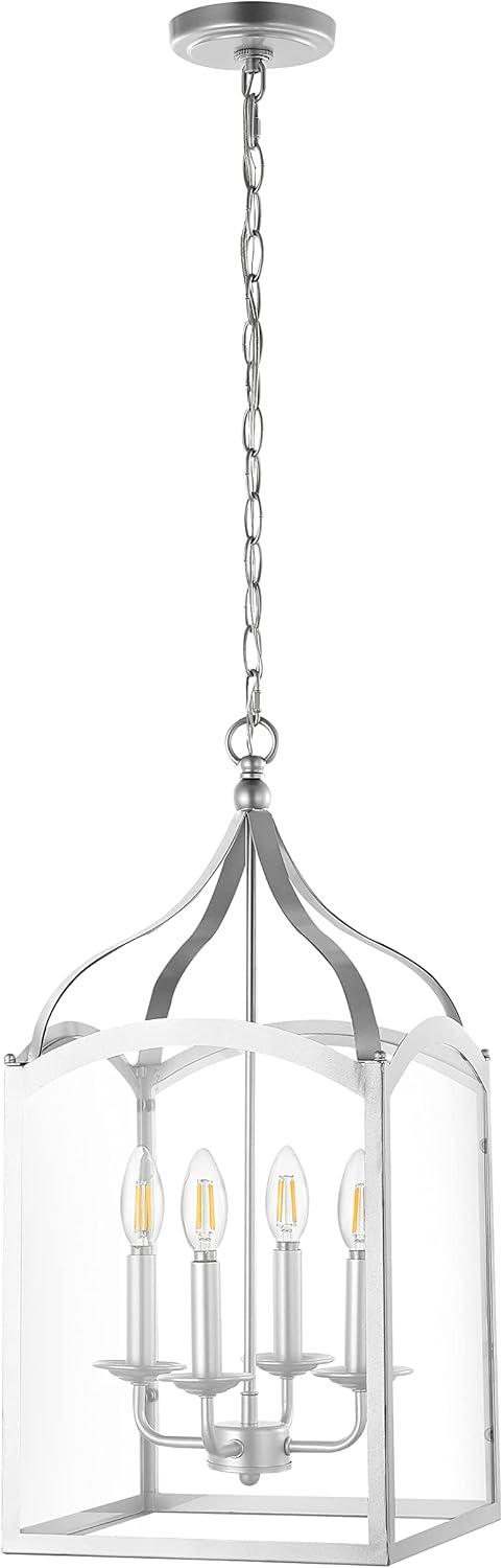 imageJONATHAN Y JYL7403C Ruth 11quot 4 Light Traditional Classic Lantern MetalGlass LED Pendant Modern Industrial Farmhouse Dining Room Living Room Kitchen Foyer Bedroom Hallway GoldSilver