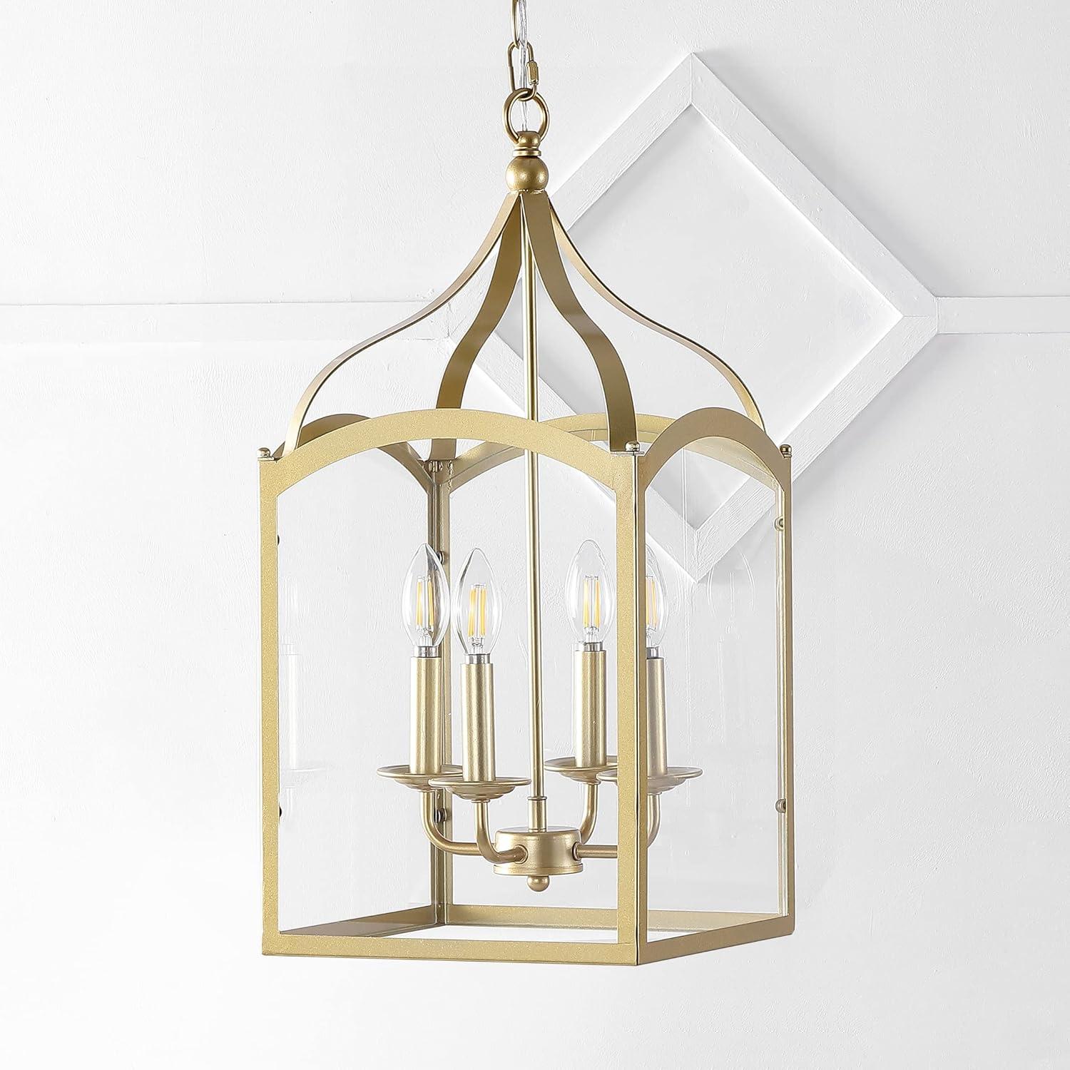 imageJONATHAN Y JYL7403C Ruth 11quot 4 Light Traditional Classic Lantern MetalGlass LED Pendant Modern Industrial Farmhouse Dining Room Living Room Kitchen Foyer Bedroom Hallway GoldGold