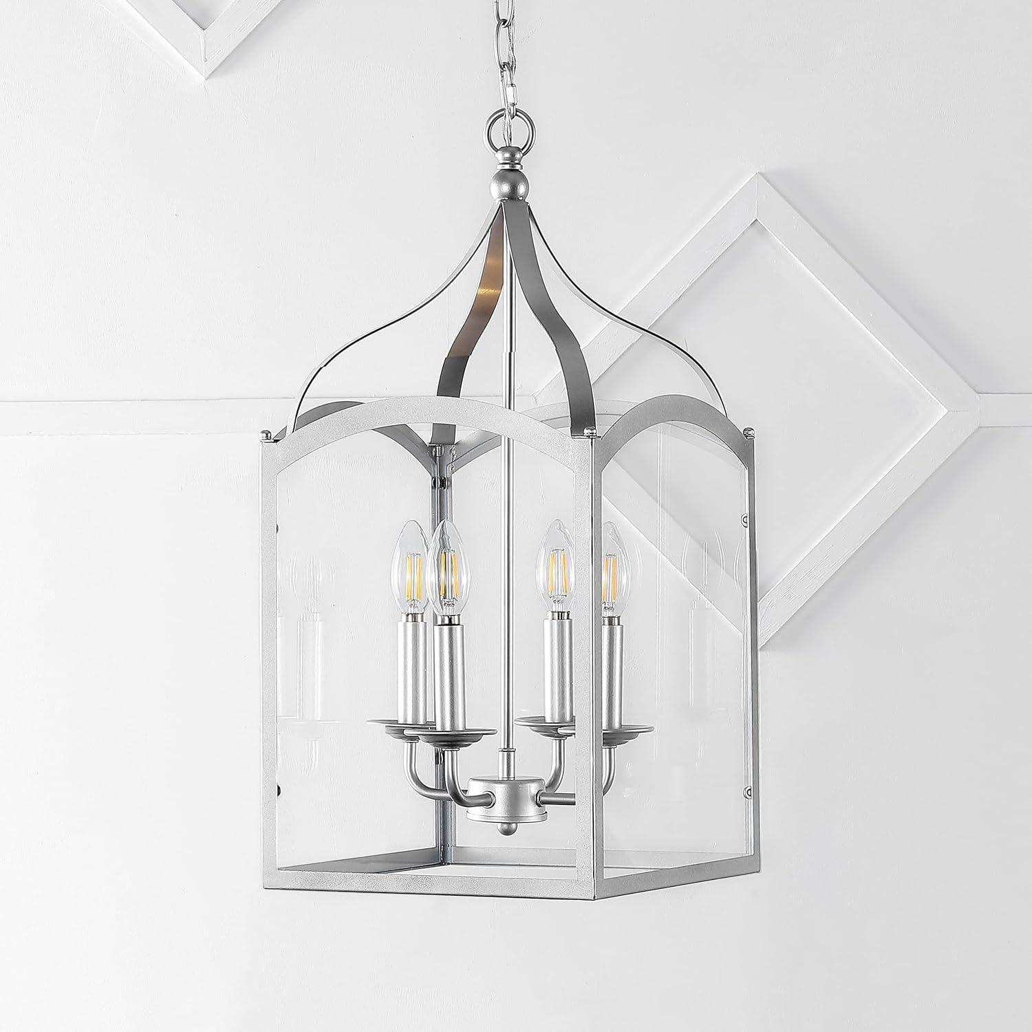 imageJONATHAN Y JYL7403C Ruth 11quot 4 Light Traditional Classic Lantern MetalGlass LED Pendant Modern Industrial Farmhouse Dining Room Living Room Kitchen Foyer Bedroom Hallway GoldSilver