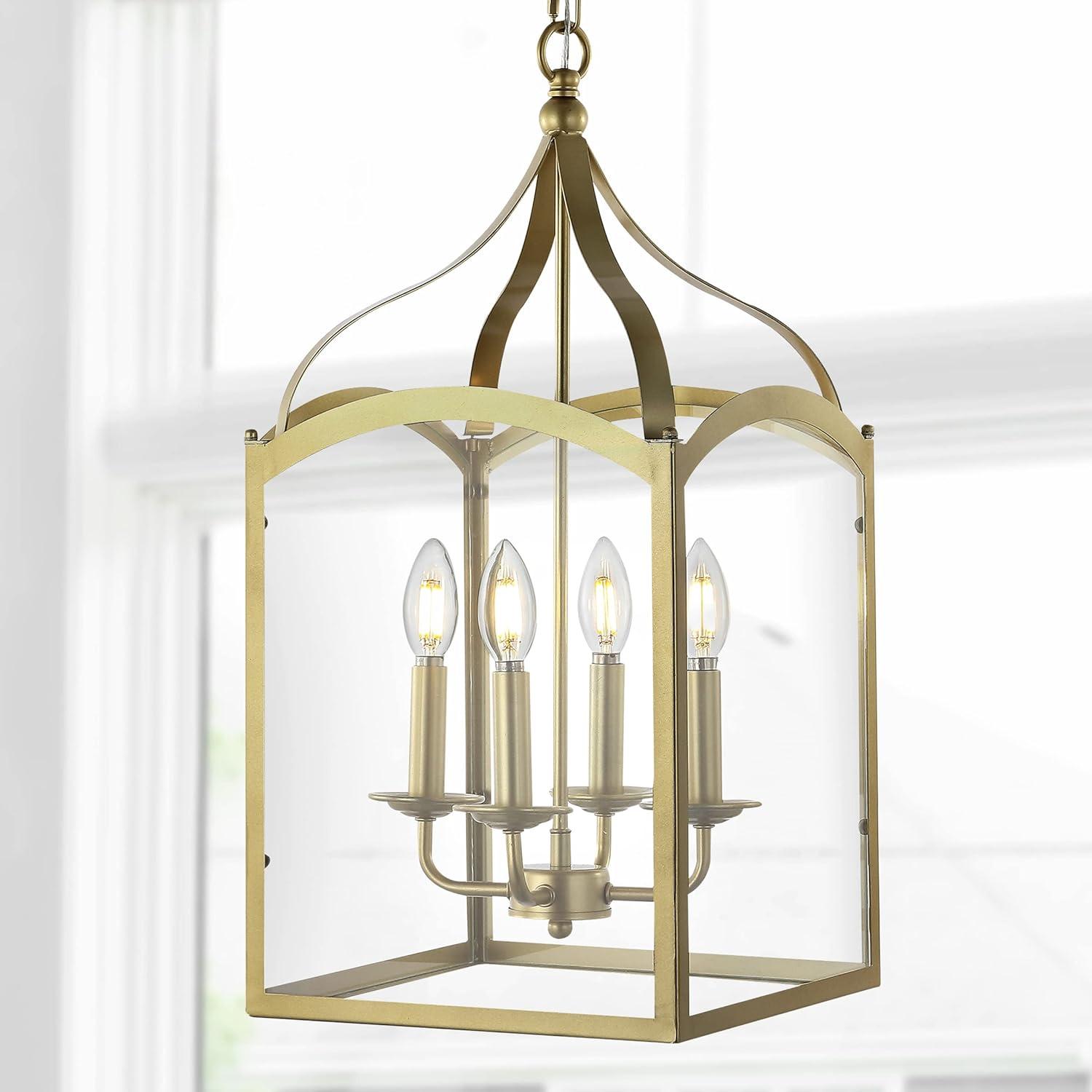 imageJONATHAN Y JYL7403C Ruth 11quot 4 Light Traditional Classic Lantern MetalGlass LED Pendant Modern Industrial Farmhouse Dining Room Living Room Kitchen Foyer Bedroom Hallway GoldGold