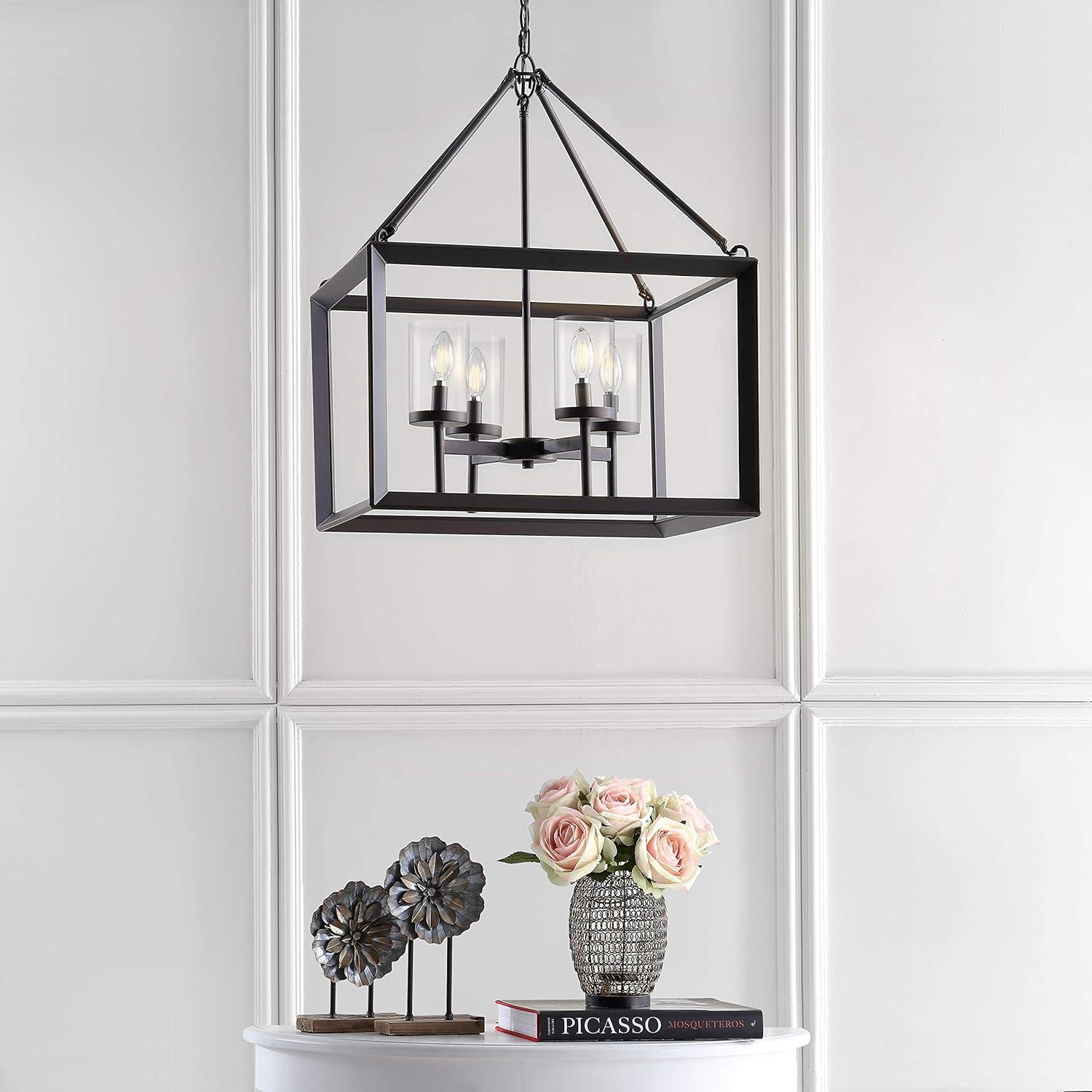 imageJONATHAN Y JYL7412A Anna 12quot 3Light MetalGlass Pendant Traditional Classic Modern Industrial Farmhouse Dining Room Living Room Kitchen Foyer Bedroom Hallway Oil Rubbed BronzeClear21 4Light
