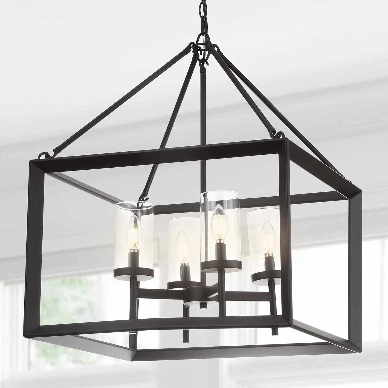 imageJONATHAN Y JYL7412A Anna 12quot 3Light MetalGlass Pendant Traditional Classic Modern Industrial Farmhouse Dining Room Living Room Kitchen Foyer Bedroom Hallway Oil Rubbed BronzeClear21 4Light