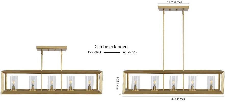 imageJONATHAN Y JYL7414A Anna 385quot Linear 5Light MetalGlass LED Pendant Contemporary Transitional Traditional Dimmable Dining Room Living Room Kitchen Foyer Bedroom Hallway Oil Rubbed BronzeClearBrass Gold