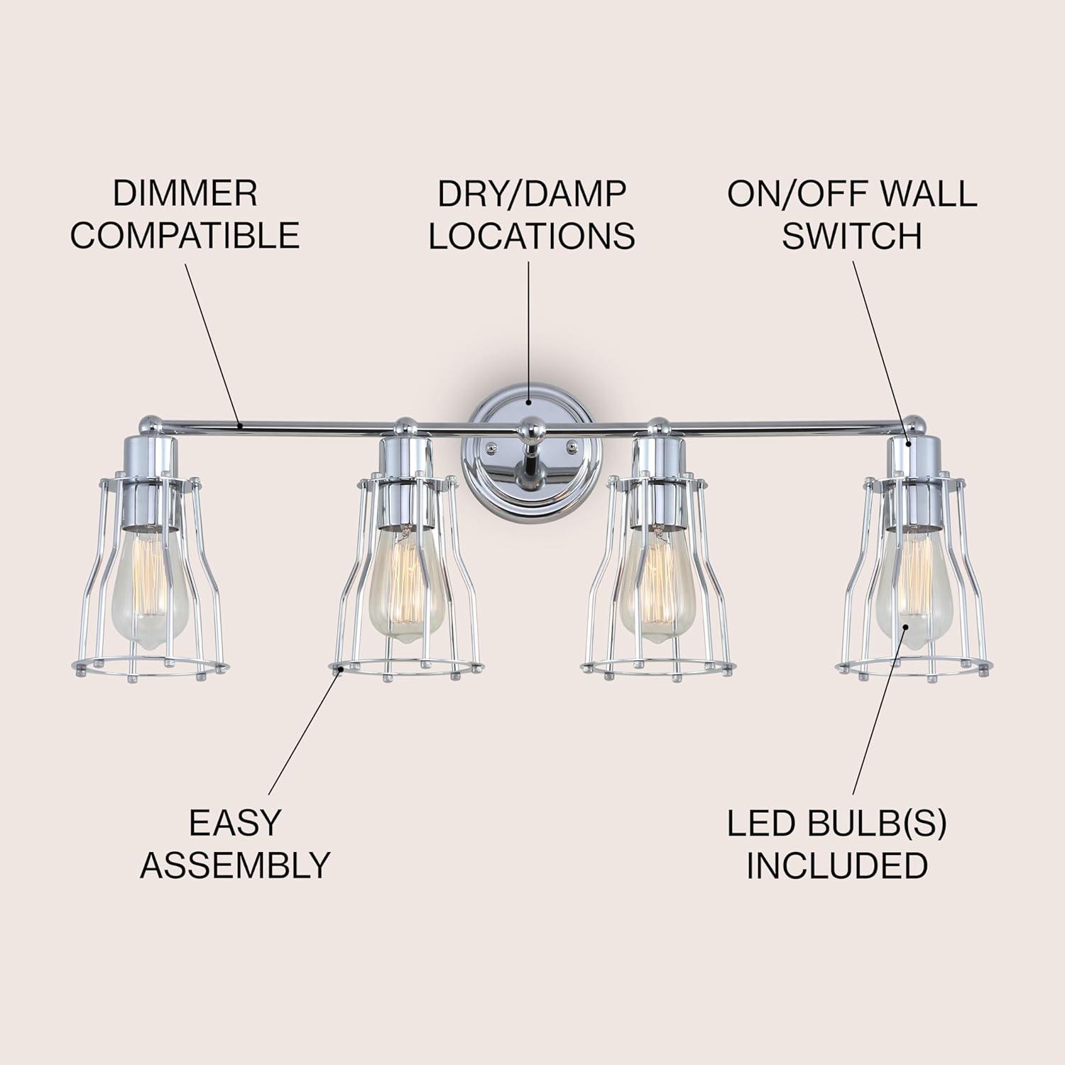 imageJONATHAN Y JYL7415A Evelyn 513quot 1Light Metal Industrial Vanity Light Contemporary Transitional Reversible 2200K Edison 25W Bulb Included for Bathroom Hallway Living Room Bedroom Mirror ChromeChrome