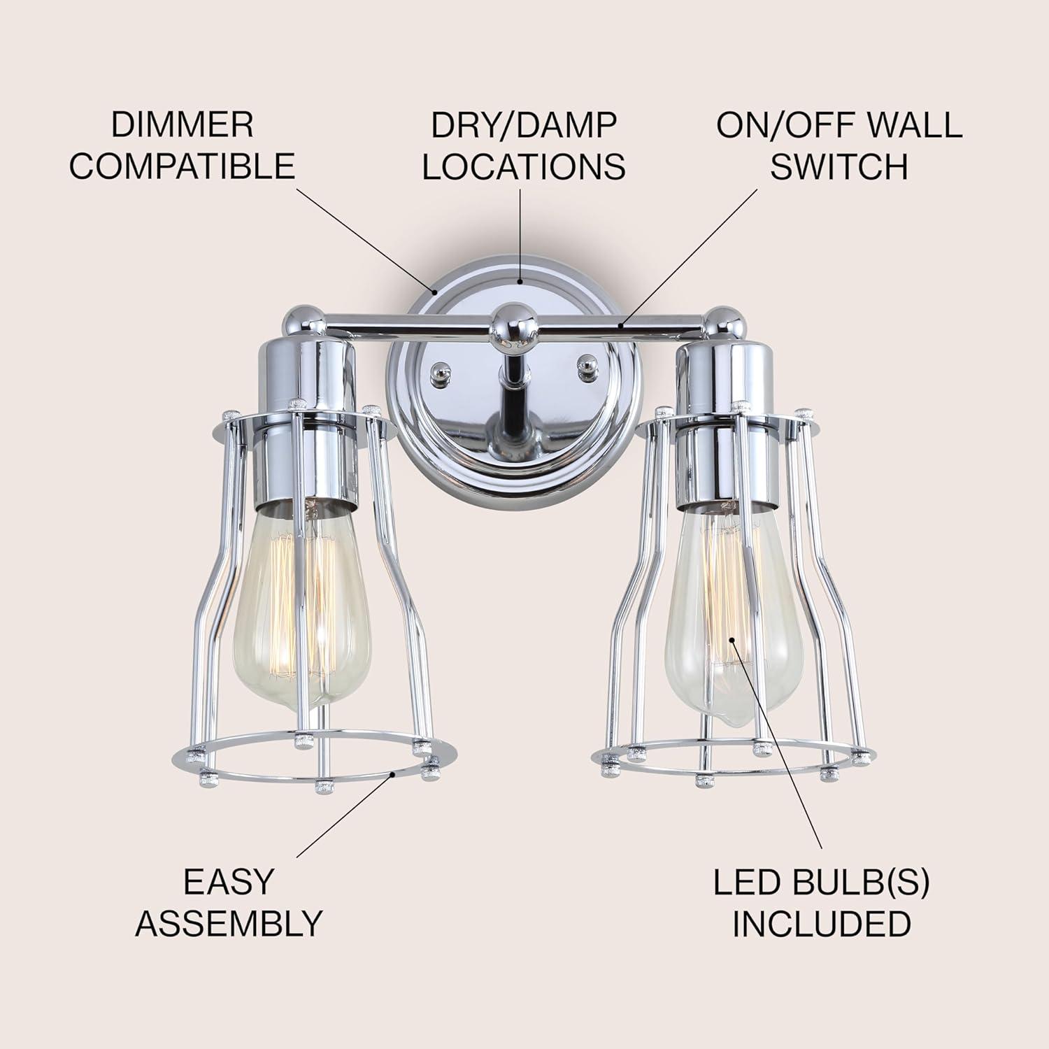 imageJONATHAN Y JYL7415A Evelyn 513quot 1Light Metal Industrial Vanity Light Contemporary Transitional Reversible 2200K Edison 25W Bulb Included for Bathroom Hallway Living Room Bedroom Mirror ChromeChrome