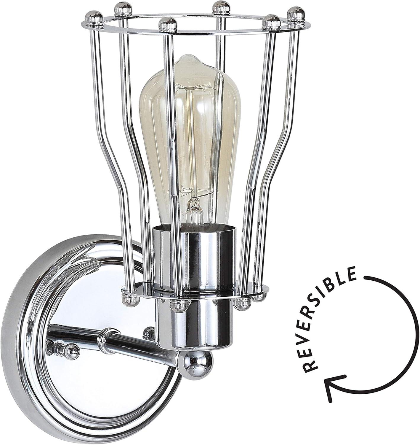 imageJONATHAN Y JYL7415A Evelyn 513quot 1Light Metal Industrial Vanity Light Contemporary Transitional Reversible 2200K Edison 25W Bulb Included for Bathroom Hallway Living Room Bedroom Mirror ChromeChrome