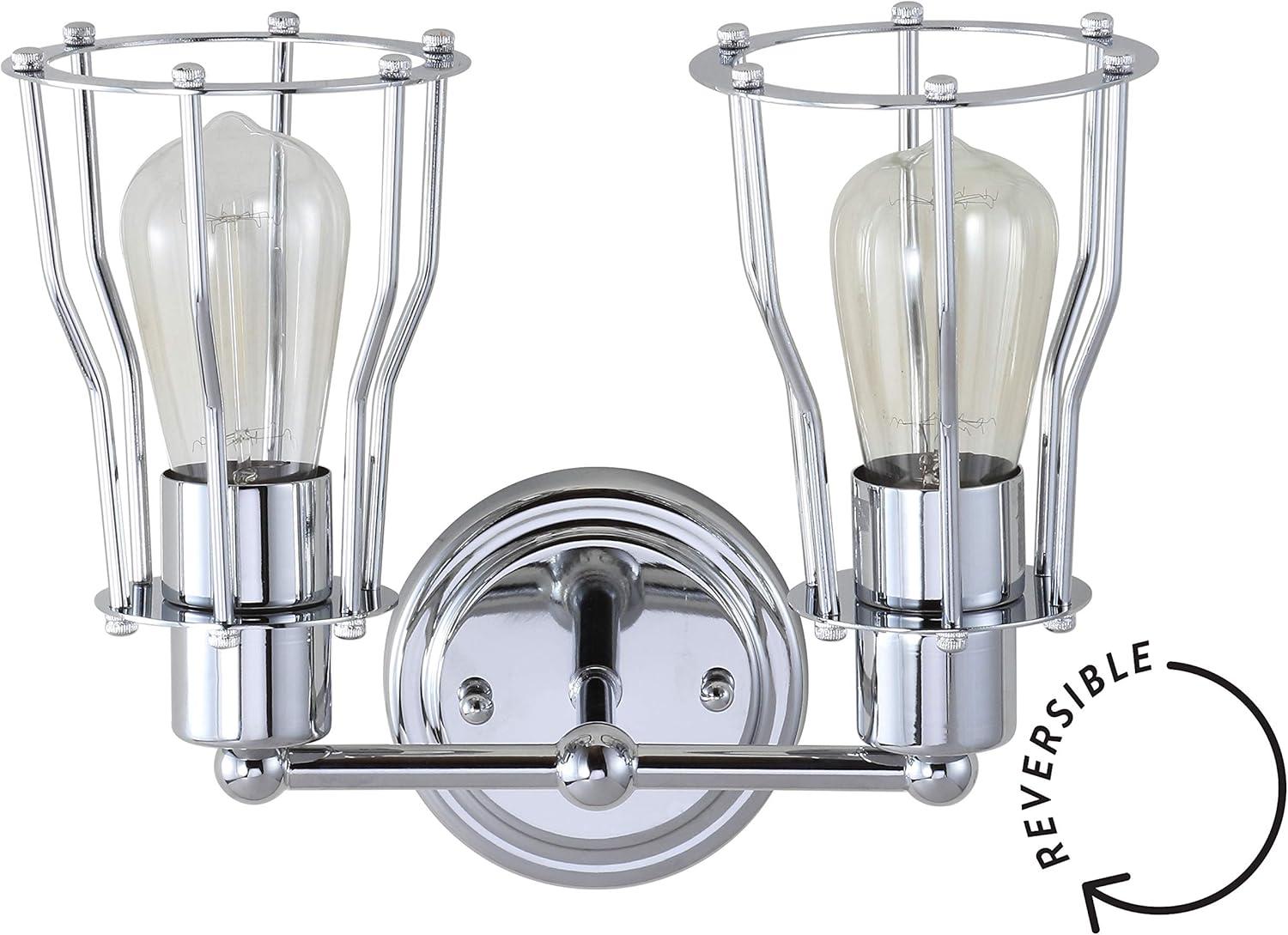 imageJONATHAN Y JYL7415A Evelyn 513quot 1Light Metal Industrial Vanity Light Contemporary Transitional Reversible 2200K Edison 25W Bulb Included for Bathroom Hallway Living Room Bedroom Mirror ChromeChrome