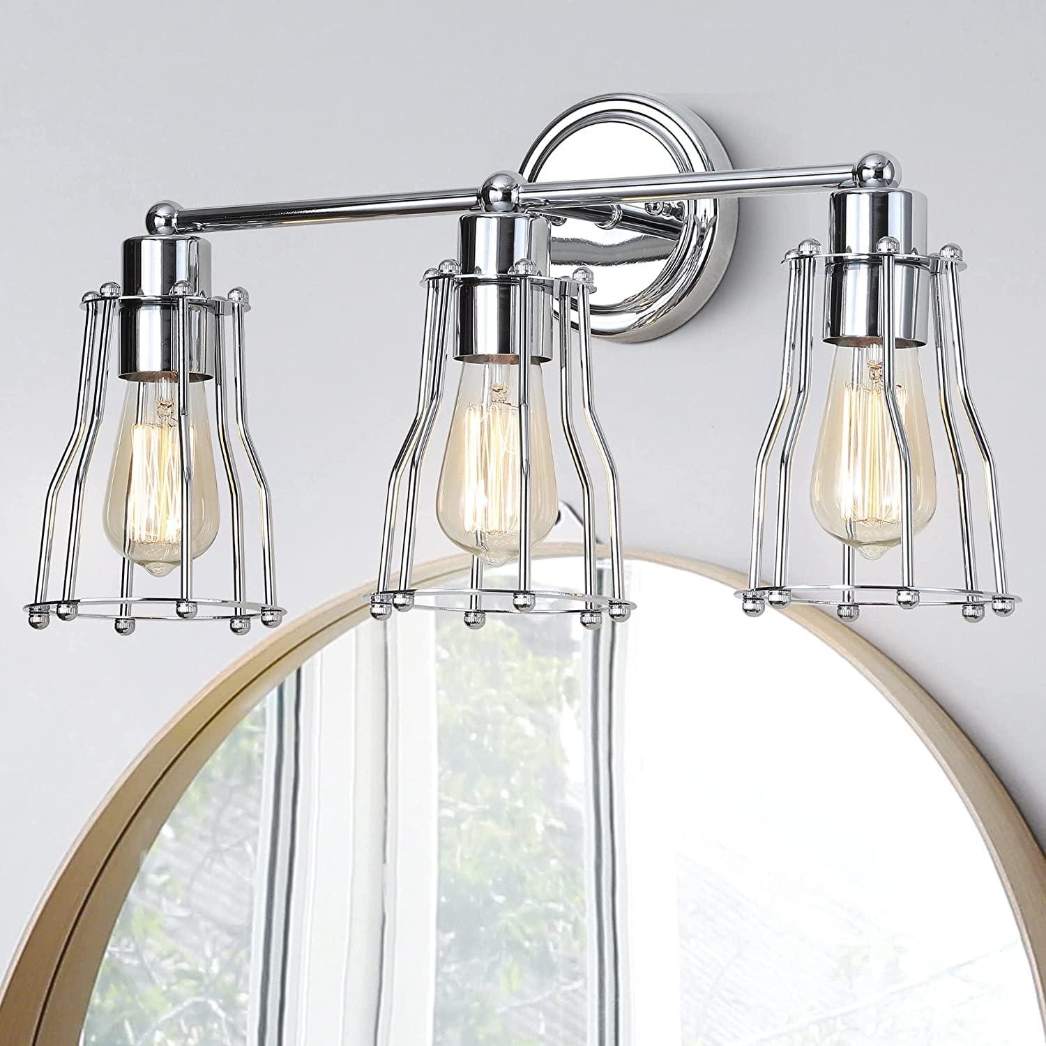 imageJONATHAN Y JYL7415A Evelyn 513quot 1Light Metal Industrial Vanity Light Contemporary Transitional Reversible 2200K Edison 25W Bulb Included for Bathroom Hallway Living Room Bedroom Mirror ChromeChrome
