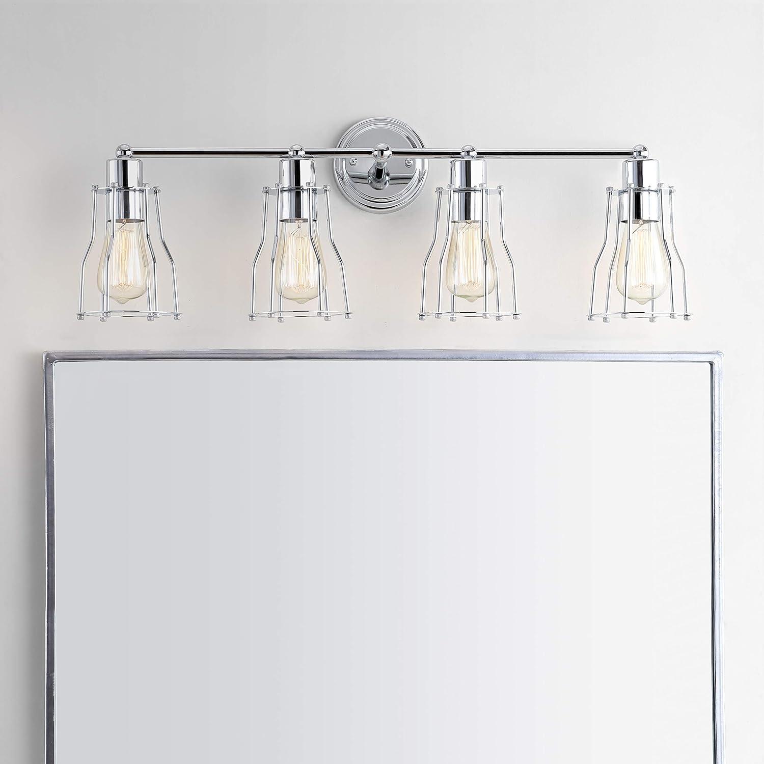 imageJONATHAN Y JYL7415A Evelyn 513quot 1Light Metal Industrial Vanity Light Contemporary Transitional Reversible 2200K Edison 25W Bulb Included for Bathroom Hallway Living Room Bedroom Mirror ChromeChrome