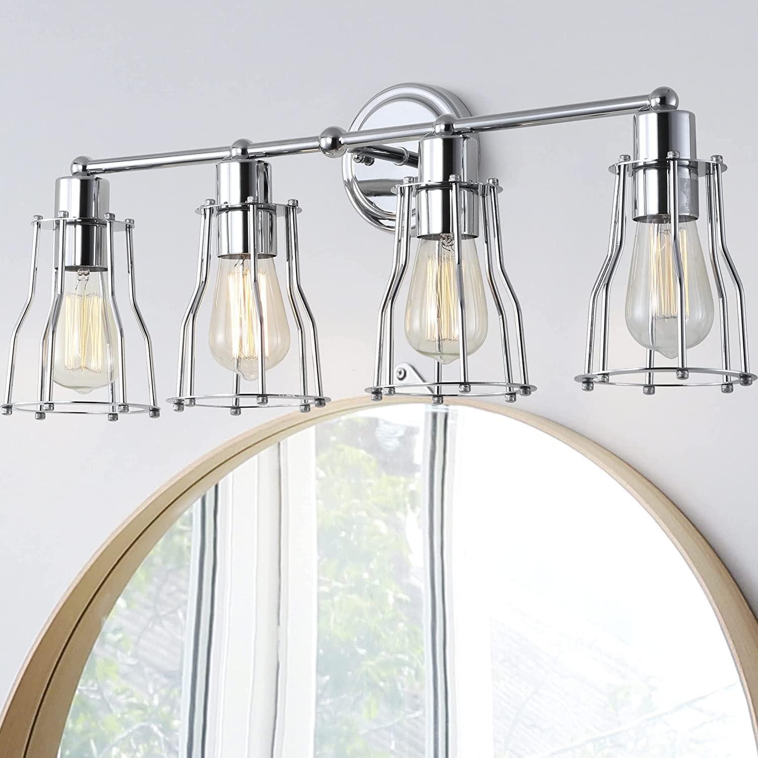 imageJONATHAN Y JYL7415A Evelyn 513quot 1Light Metal Industrial Vanity Light Contemporary Transitional Reversible 2200K Edison 25W Bulb Included for Bathroom Hallway Living Room Bedroom Mirror ChromeChrome