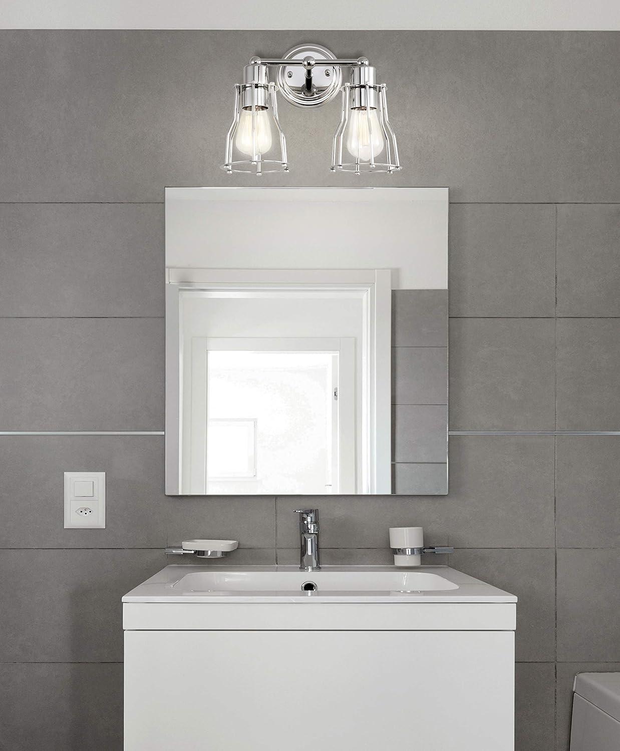 imageJONATHAN Y JYL7415A Evelyn 513quot 1Light Metal Industrial Vanity Light Contemporary Transitional Reversible 2200K Edison 25W Bulb Included for Bathroom Hallway Living Room Bedroom Mirror ChromeChrome