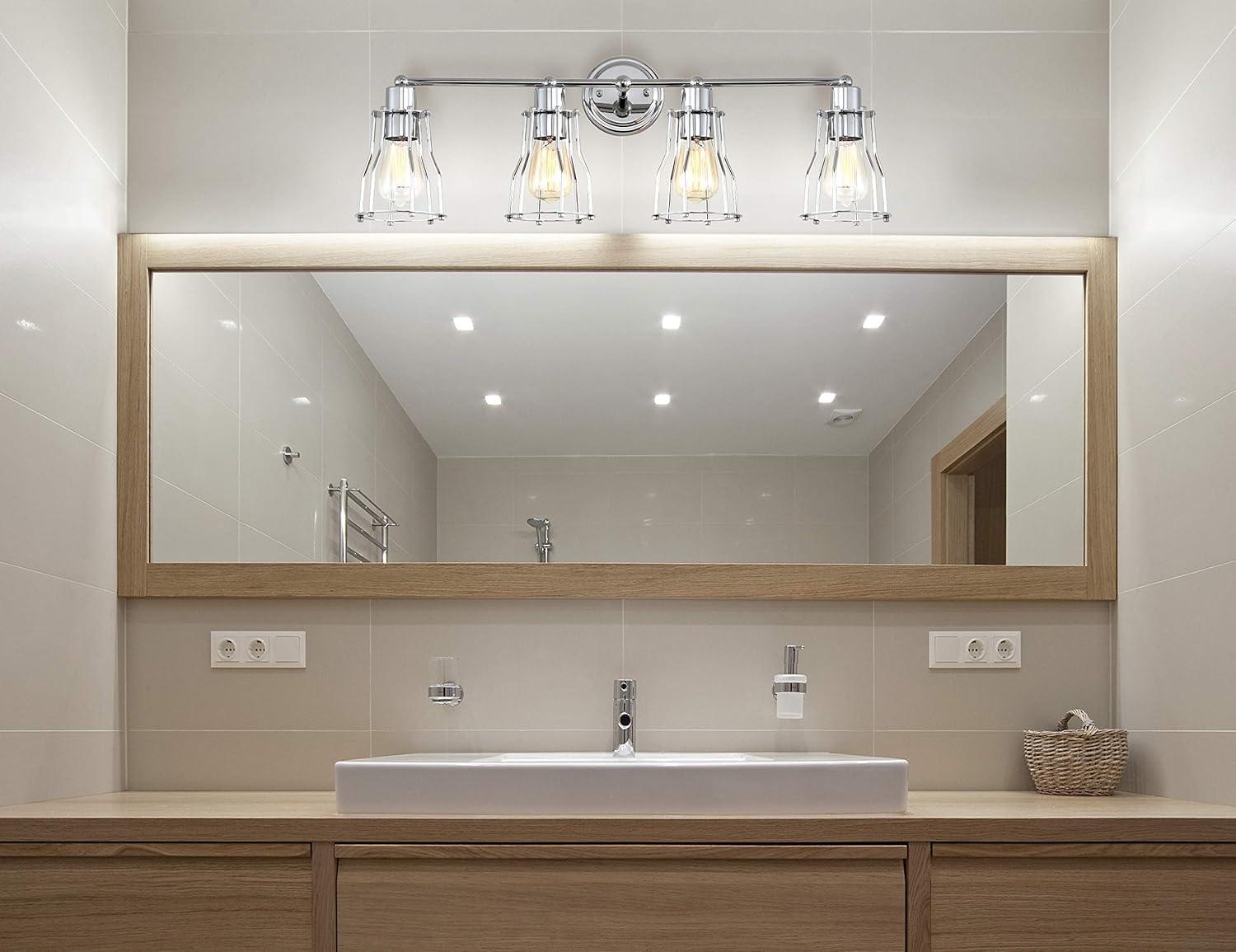 imageJONATHAN Y JYL7415A Evelyn 513quot 1Light Metal Industrial Vanity Light Contemporary Transitional Reversible 2200K Edison 25W Bulb Included for Bathroom Hallway Living Room Bedroom Mirror ChromeChrome