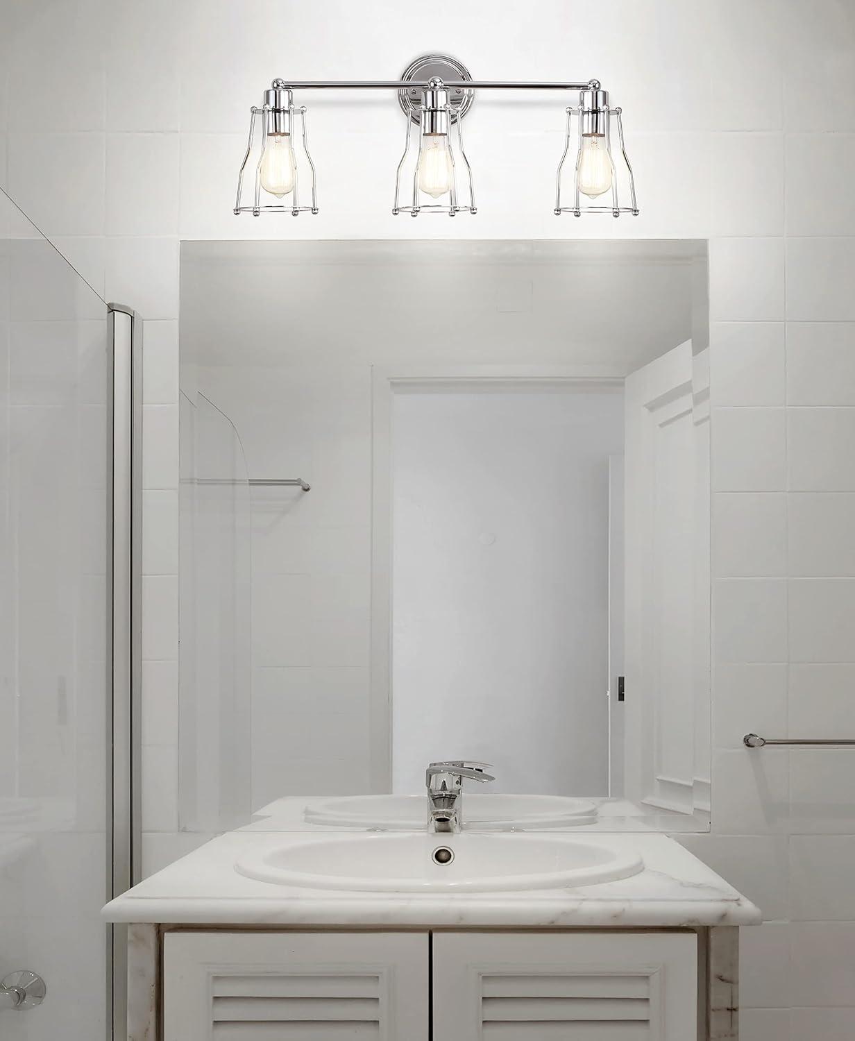 imageJONATHAN Y JYL7415A Evelyn 513quot 1Light Metal Industrial Vanity Light Contemporary Transitional Reversible 2200K Edison 25W Bulb Included for Bathroom Hallway Living Room Bedroom Mirror ChromeChrome