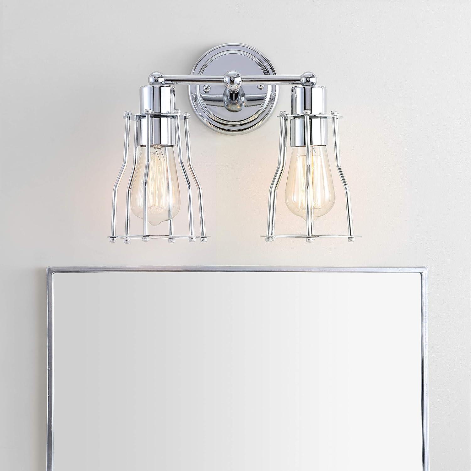 imageJONATHAN Y JYL7415A Evelyn 513quot 1Light Metal Industrial Vanity Light Contemporary Transitional Reversible 2200K Edison 25W Bulb Included for Bathroom Hallway Living Room Bedroom Mirror ChromeChrome