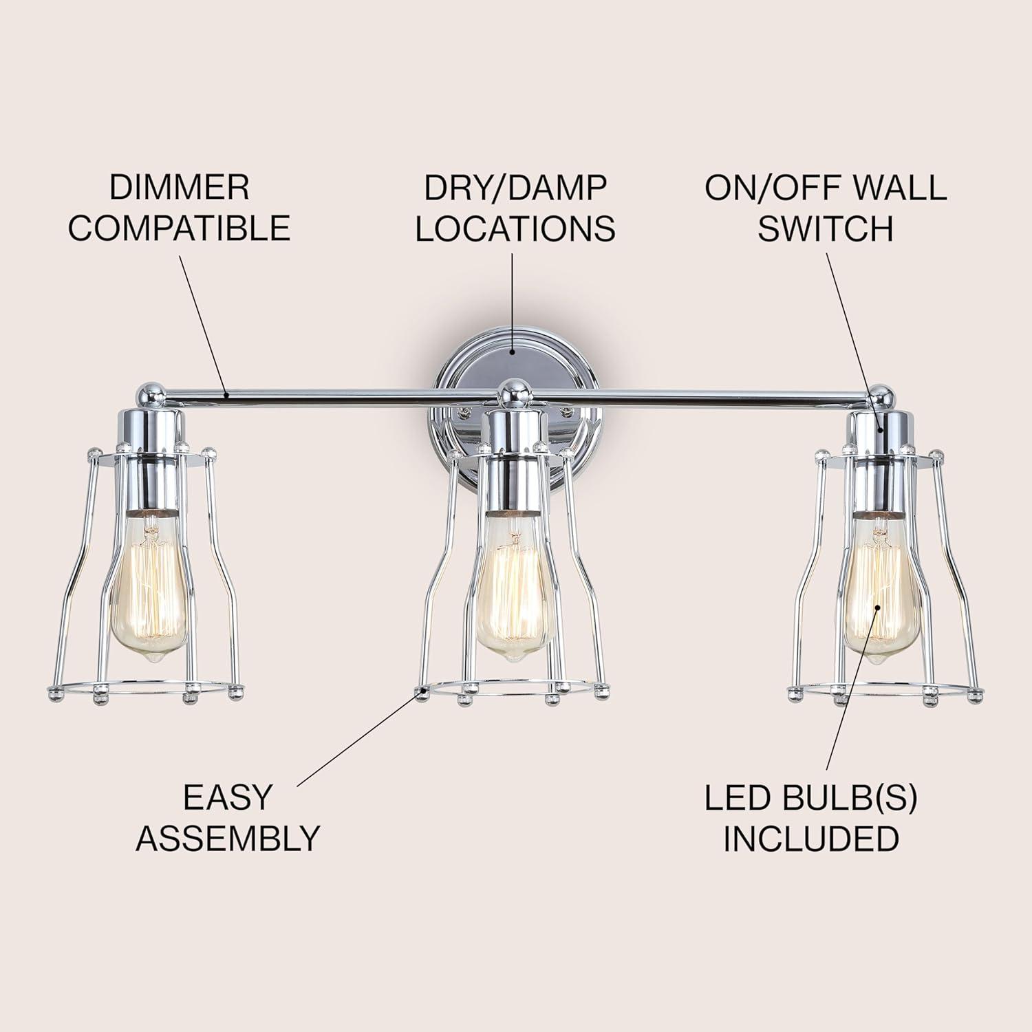 imageJONATHAN Y JYL7415A Evelyn 513quot 1Light Metal Industrial Vanity Light Contemporary Transitional Reversible 2200K Edison 25W Bulb Included for Bathroom Hallway Living Room Bedroom Mirror ChromeChrome