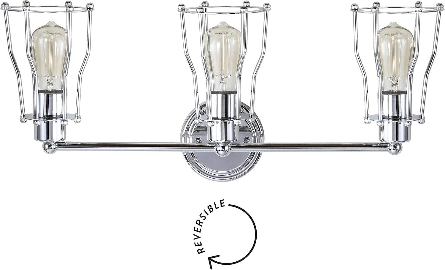 imageJONATHAN Y JYL7415A Evelyn 513quot 1Light Metal Industrial Vanity Light Contemporary Transitional Reversible 2200K Edison 25W Bulb Included for Bathroom Hallway Living Room Bedroom Mirror ChromeChrome