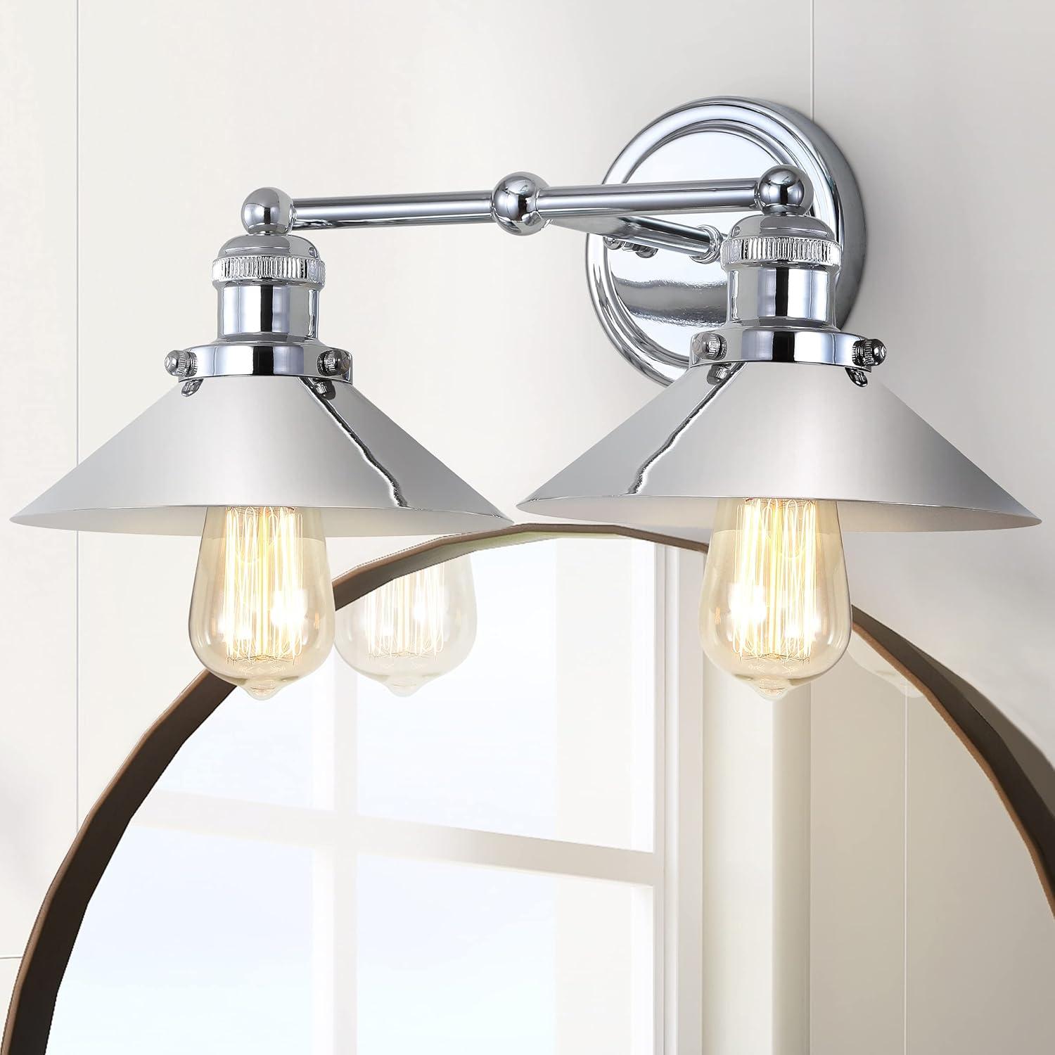 imageJONATHAN Y JYL7424A June 175quot 2Light Metal Shade Farmhouse Sconce Contemporary Transitional 2200K Edison 25W Bulbs Included for Bedroom Living Room Bathroom Vanity Lighting ChromeChrome