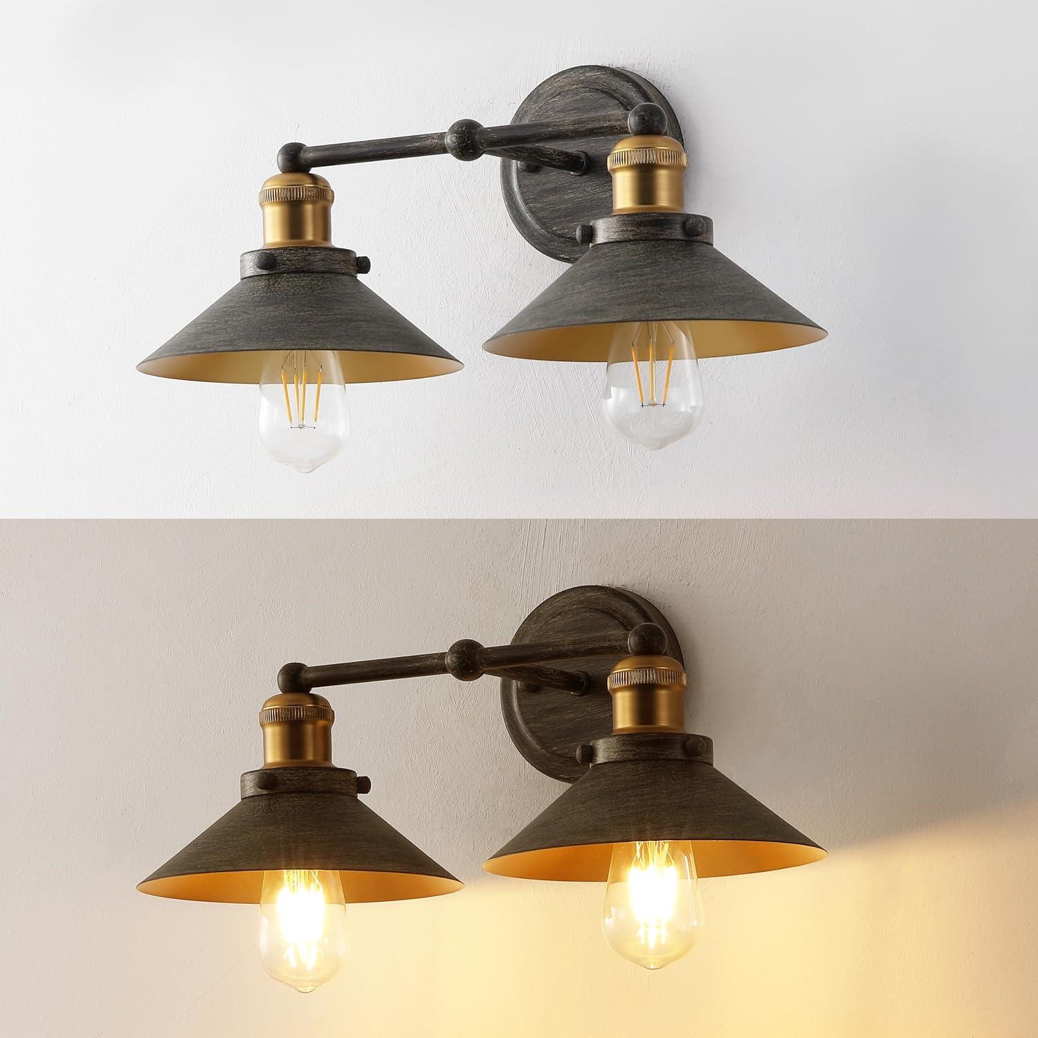 imageJONATHAN Y JYL7424A June 175quot 2Light Metal Shade Farmhouse Sconce Contemporary Transitional 2200K Edison 25W Bulbs Included for Bedroom Living Room Bathroom Vanity Lighting ChromeRustic Dark GrayBrass Gold