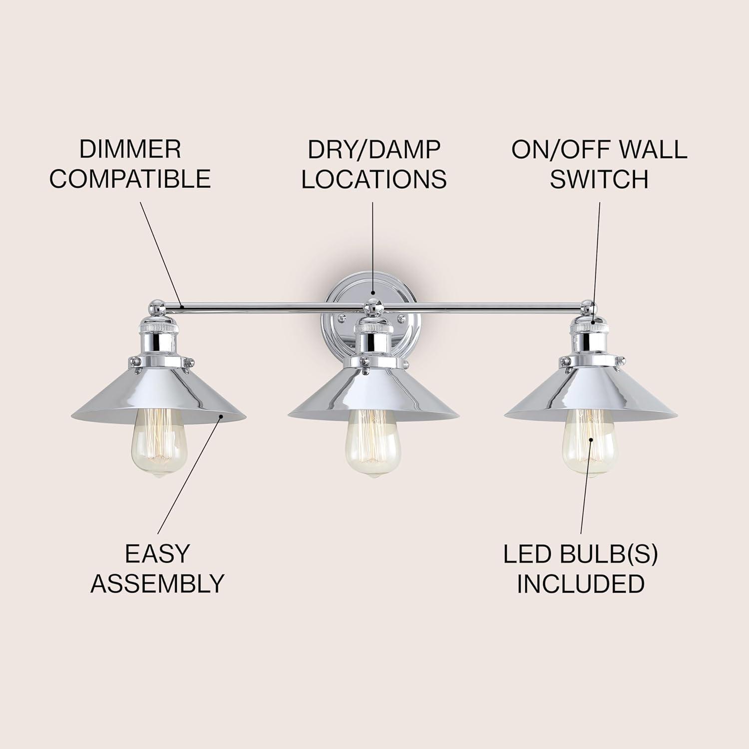 imageJONATHAN Y JYL7424A June 175quot 2Light Metal Shade Farmhouse Sconce Contemporary Transitional 2200K Edison 25W Bulbs Included for Bedroom Living Room Bathroom Vanity Lighting ChromeChrome