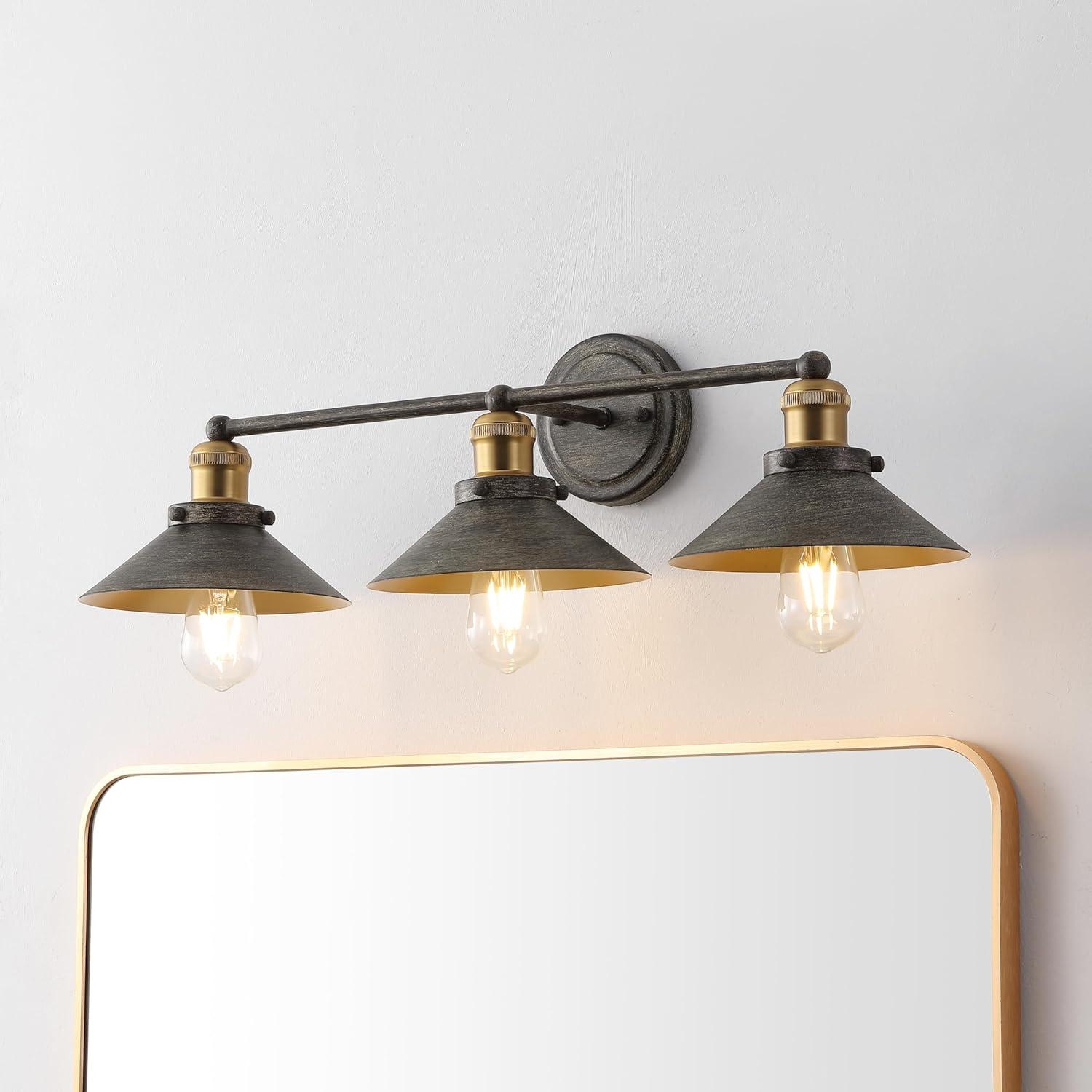 imageJONATHAN Y JYL7429A August 78quot 1Light Metal Shade Farmhouse Sconce Contemporary Transitional 2200K Edison 25W Bulb Included for Bedroom Living Room Bathroom Vanity Lighting Brass GoldRustic Dark GrayBrass Gold